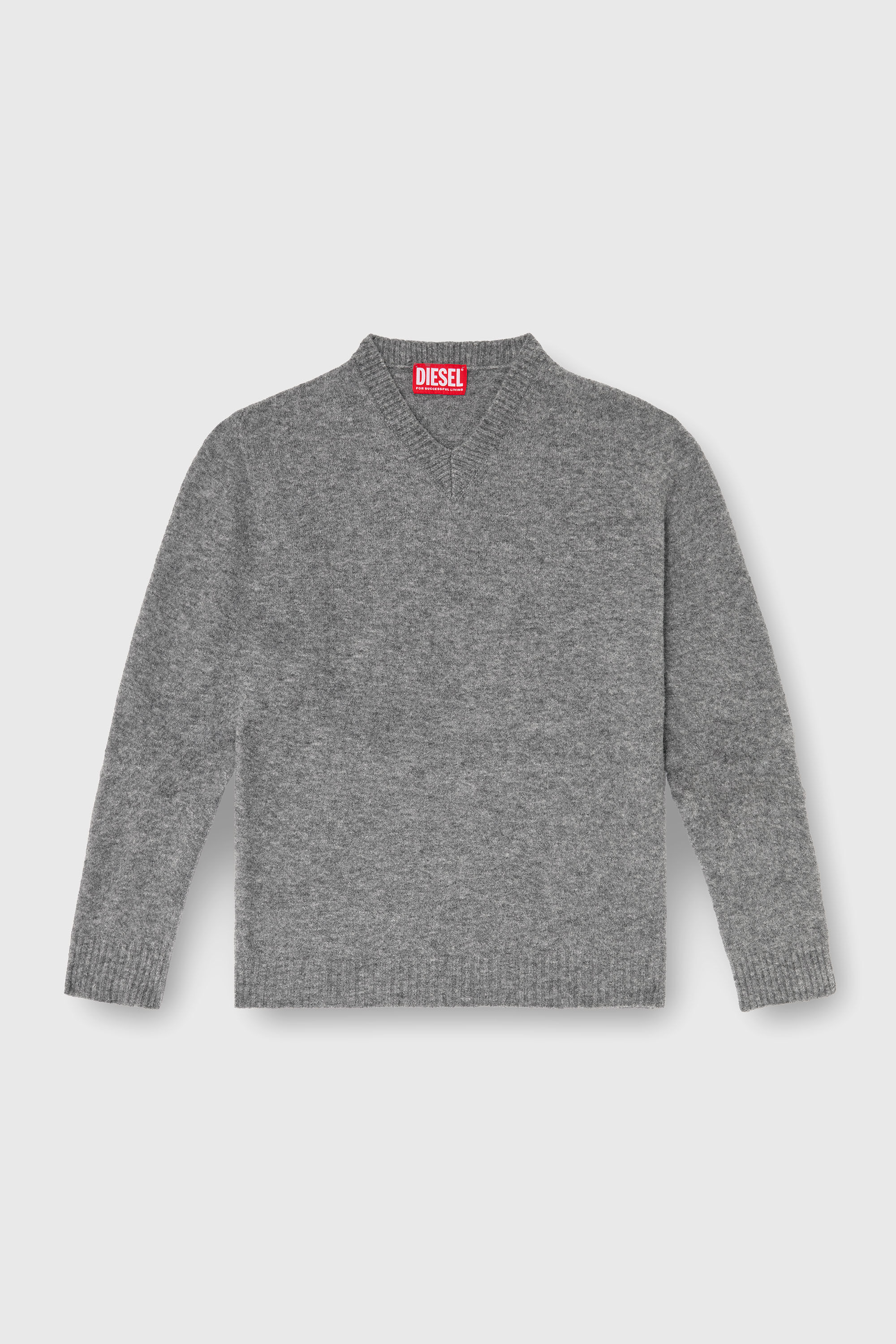 Diesel - K-ANDIE, Herren Pullover mit V-Ausschnitt aus gekochtem, geknittertem Strick in Grau - 2
