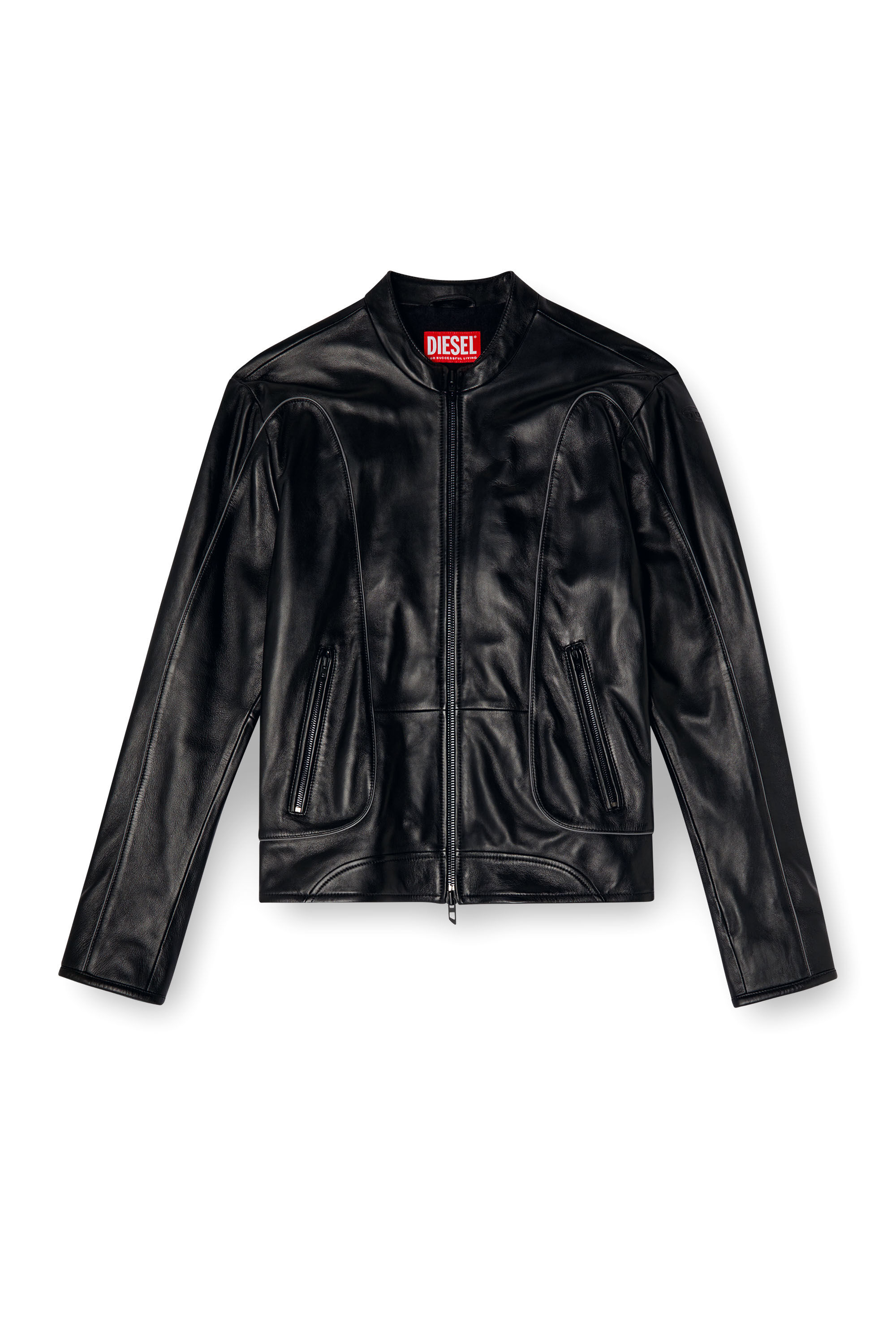Diesel - L-KRIXY, Herren Biker-Jacke aus Leder mit Paspelierung in Schwarz - 2