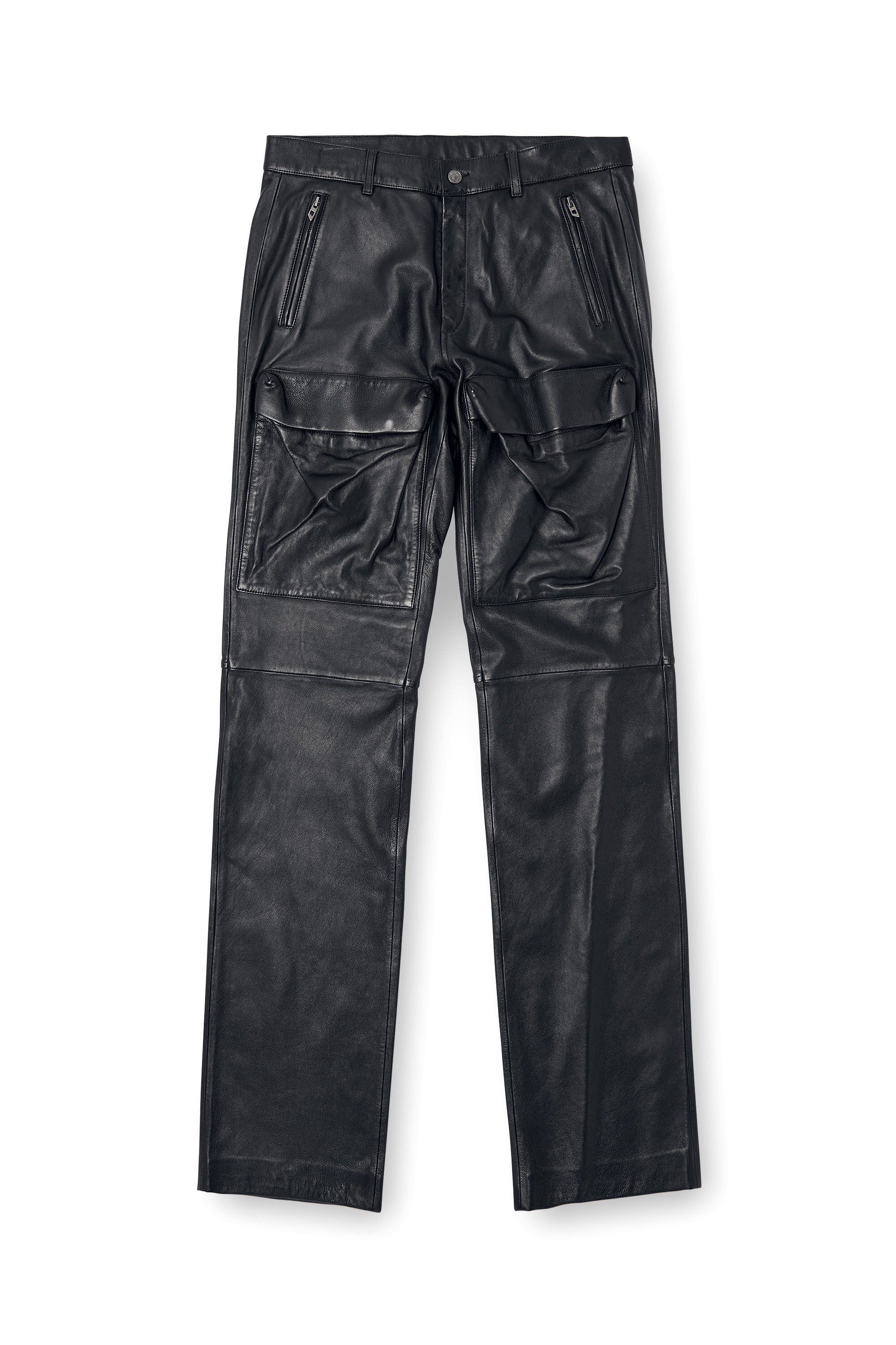 Diesel - P-GAST, Man's Leather pants with utility pockets in Black - 2