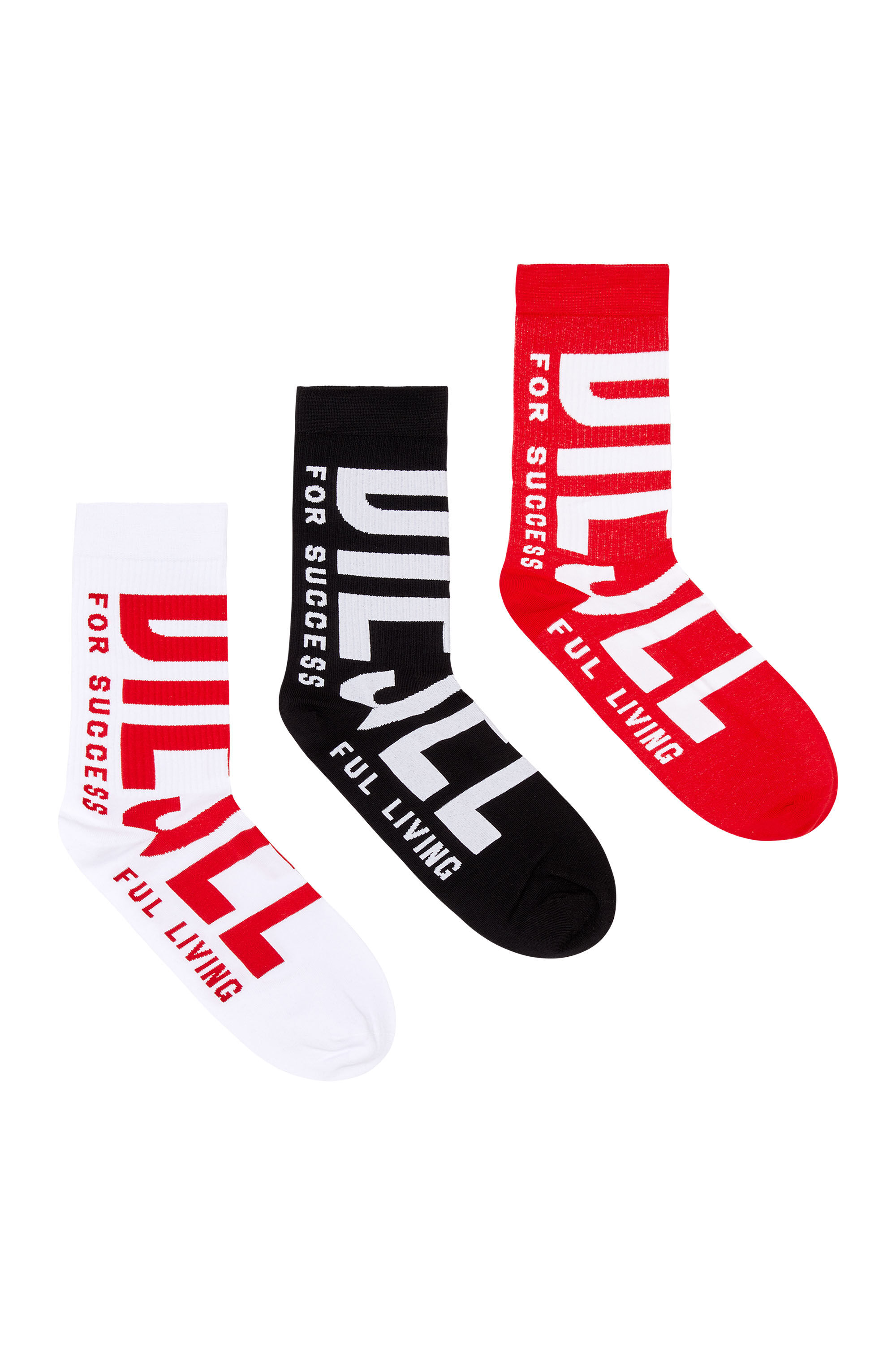 Diesel - SKM-RAY-THREEPACK, Herren Socken im Dreierpack mit Diesel-Maxi-Logo in Rot/Schwarz - 1