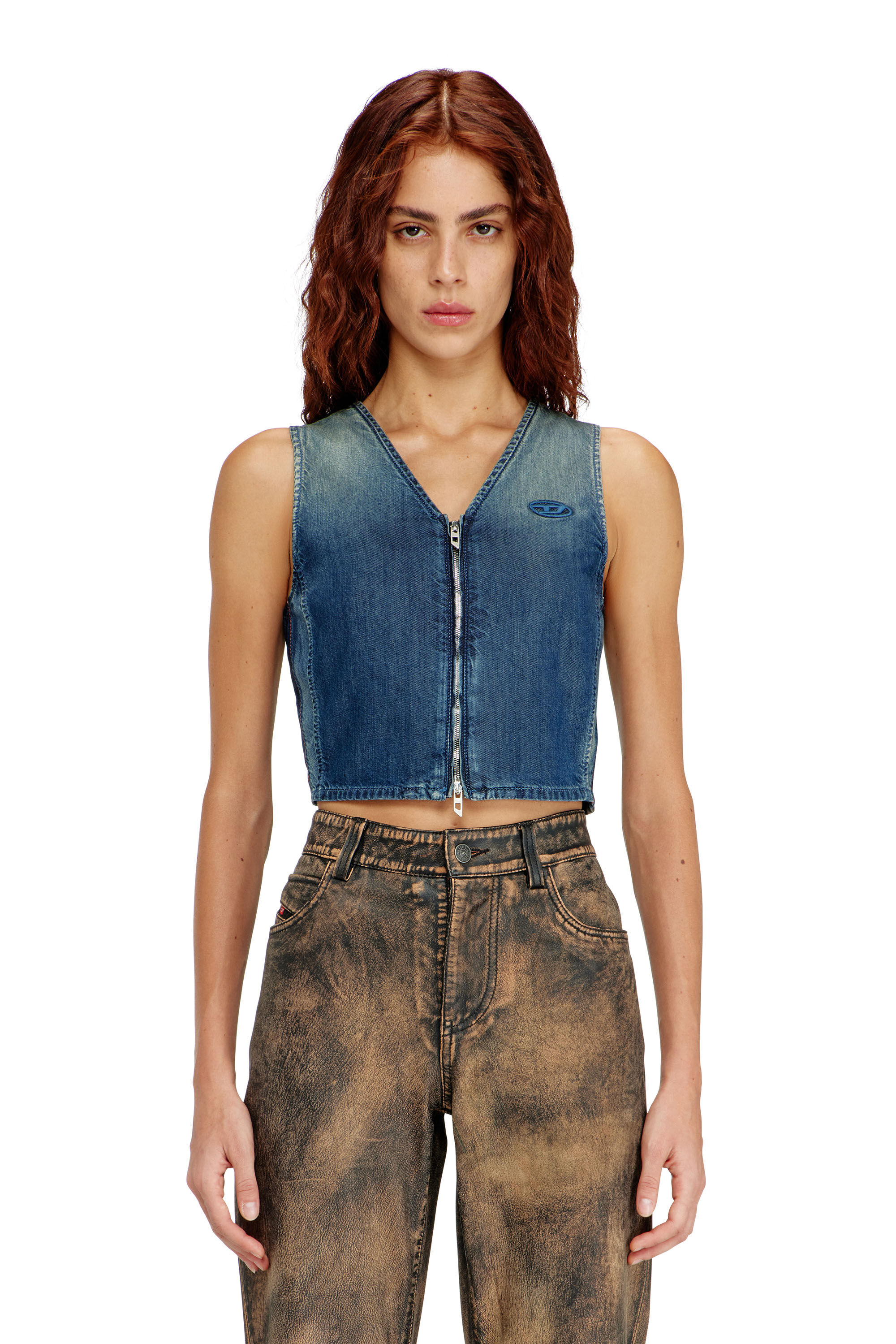 Diesel - DE-MEIO-S, Damen Kurzes Denim-Top mit Frontrei&szlig;verschluss in null - 2