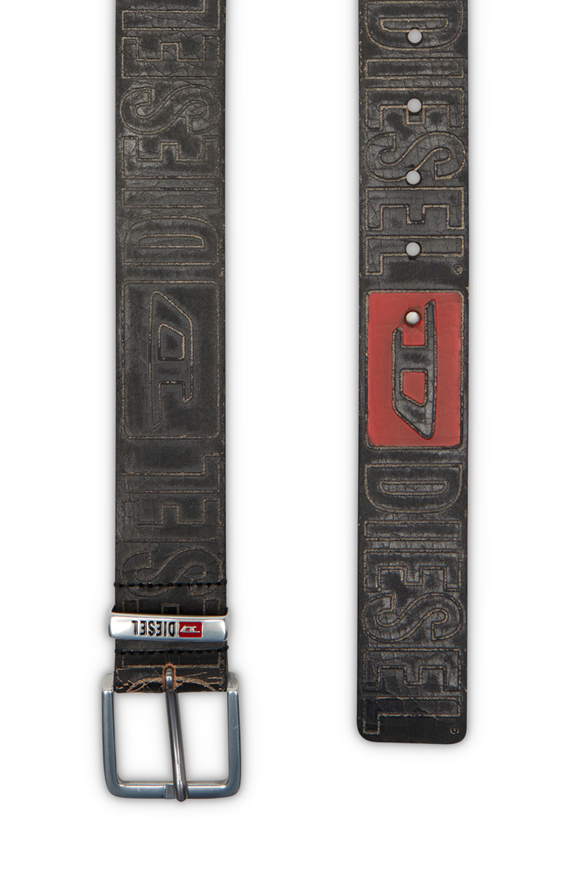 Diesel - B-BISCOTTO OUTLINE, Herren Gürtel aus Leder mit 4 cm Logo in Schwarz - 2