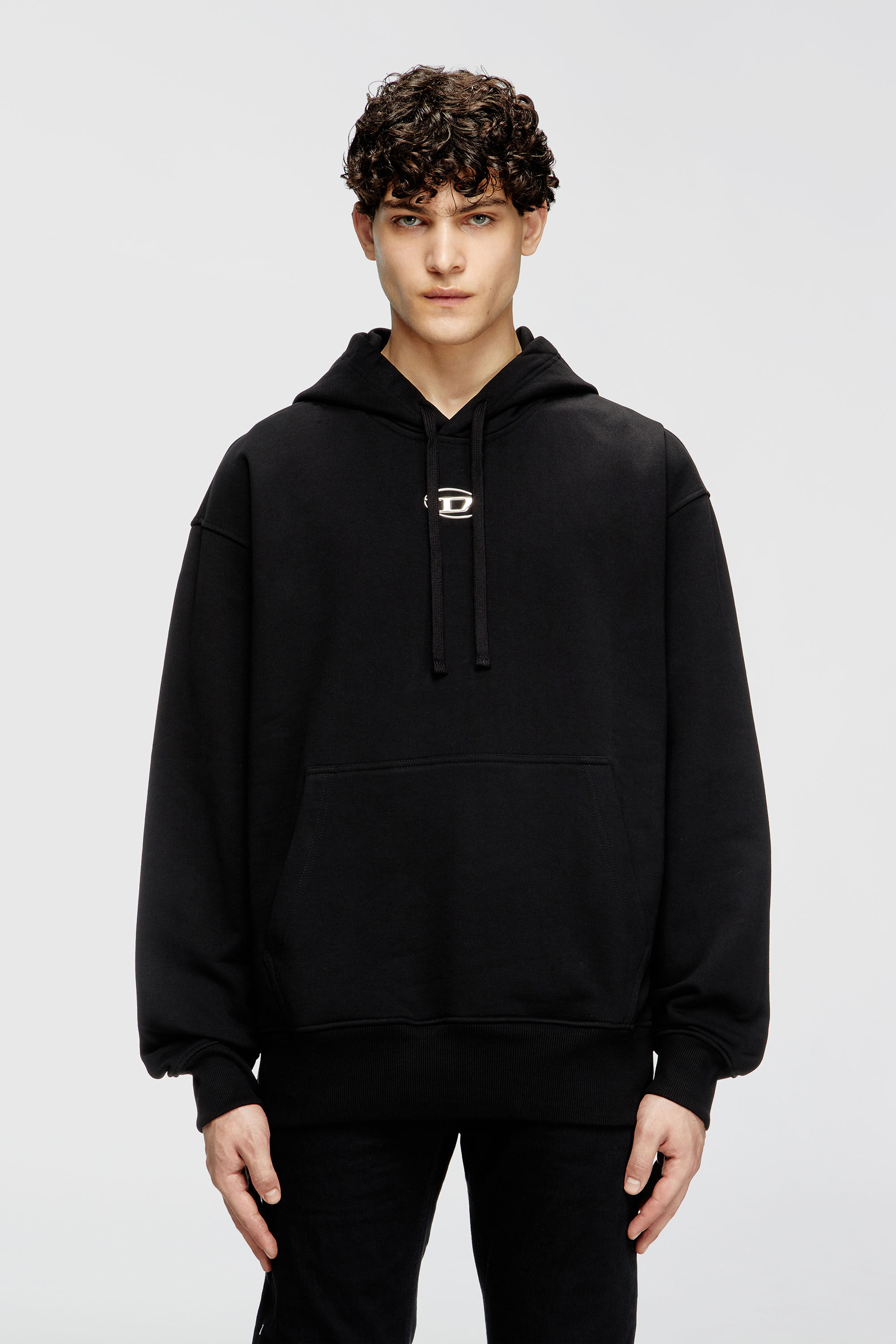 Diesel - S-MACS-HOOD-OD, Herren Hoodie in &Uuml;bergr&ouml;&szlig;e mit Metallic-Logo in Schwarz - 3