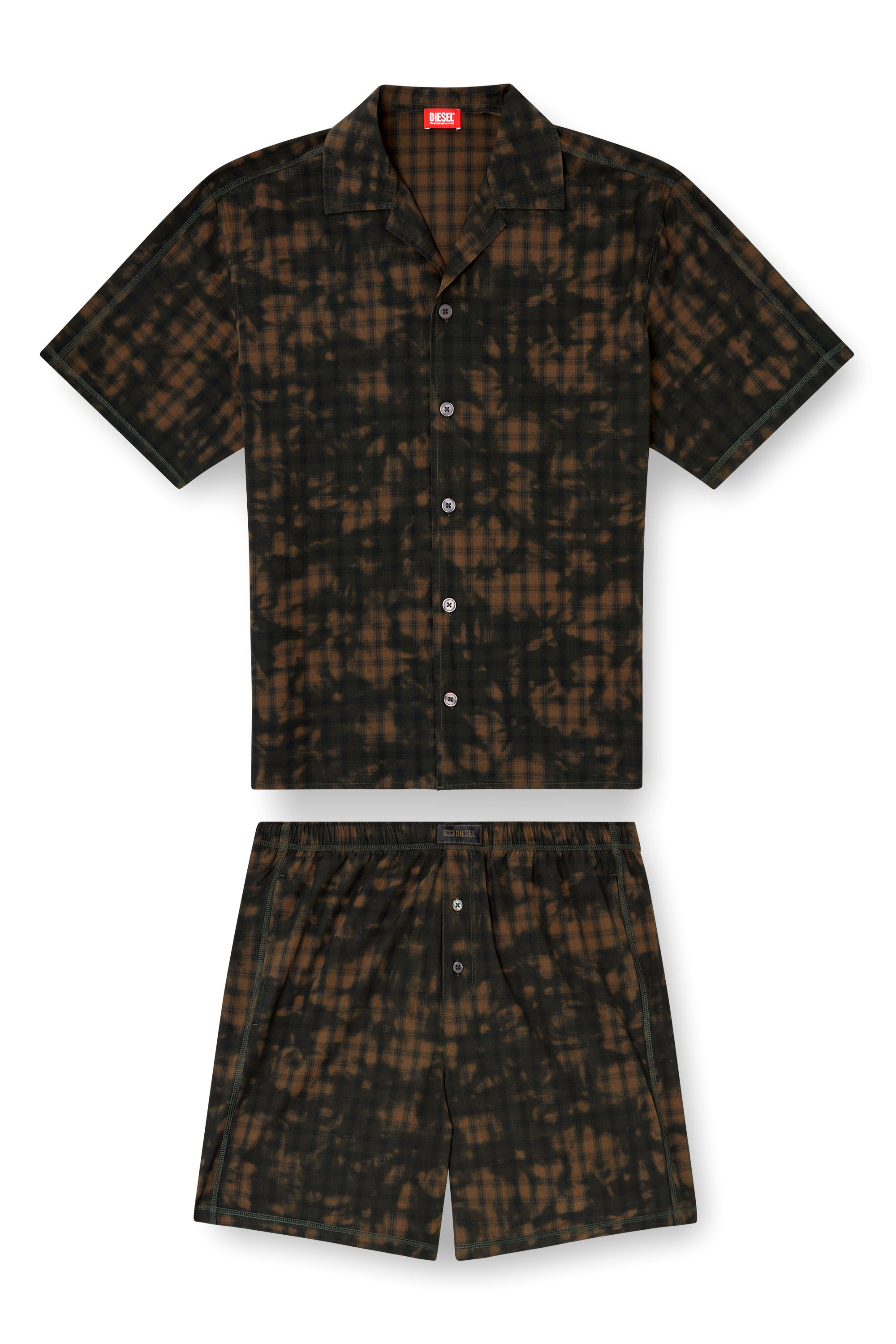 Diesel - SET-HORIEN-UTLT, Herren Kurze Pyjamas aus Karo-Baumwolle mit Wolken-Print in Olivgrün - 2