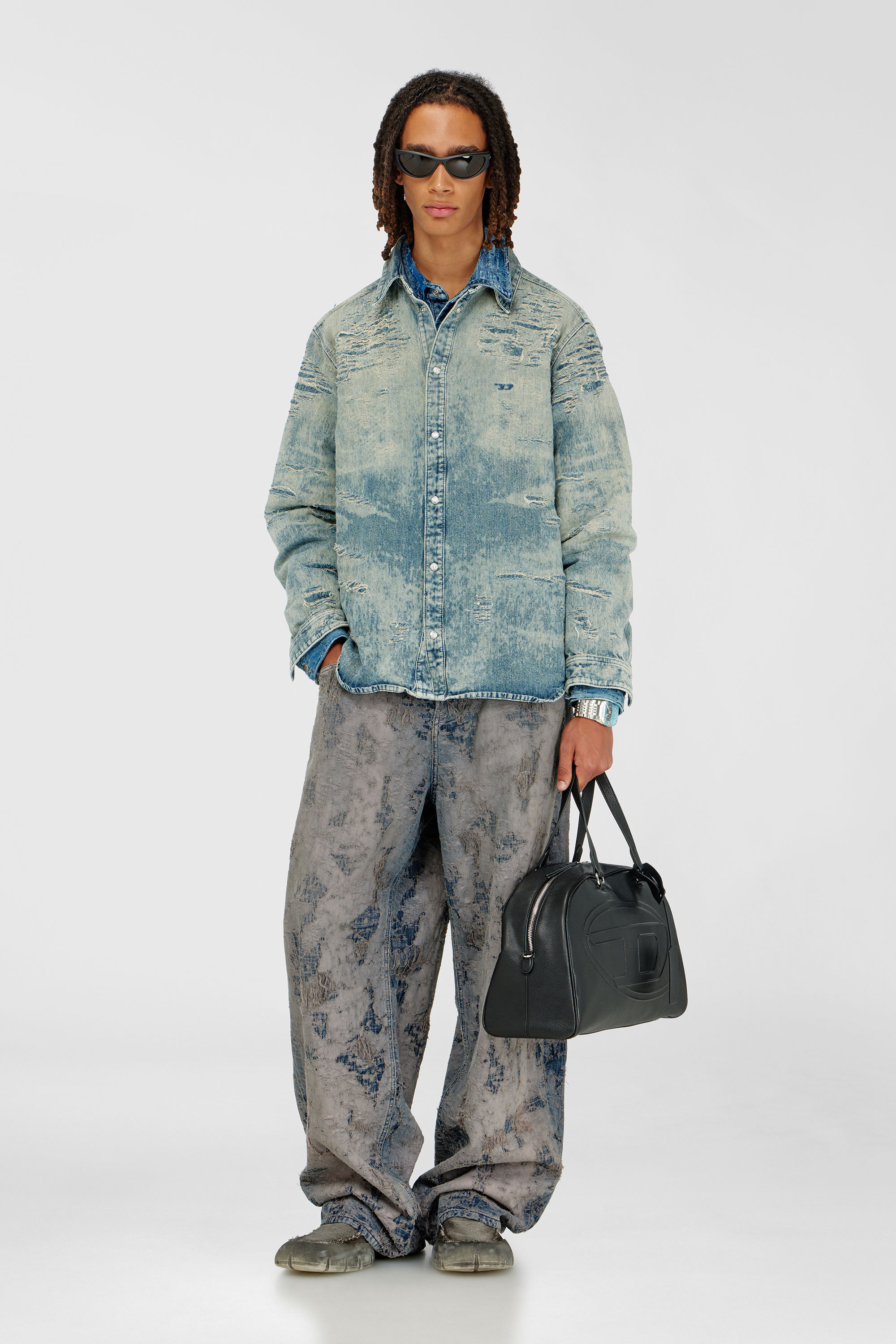 Diesel - D-SIMPLY, Herren Hemd aus Jacquard-Denim mit Used-Effekt in Mittelblau - 1