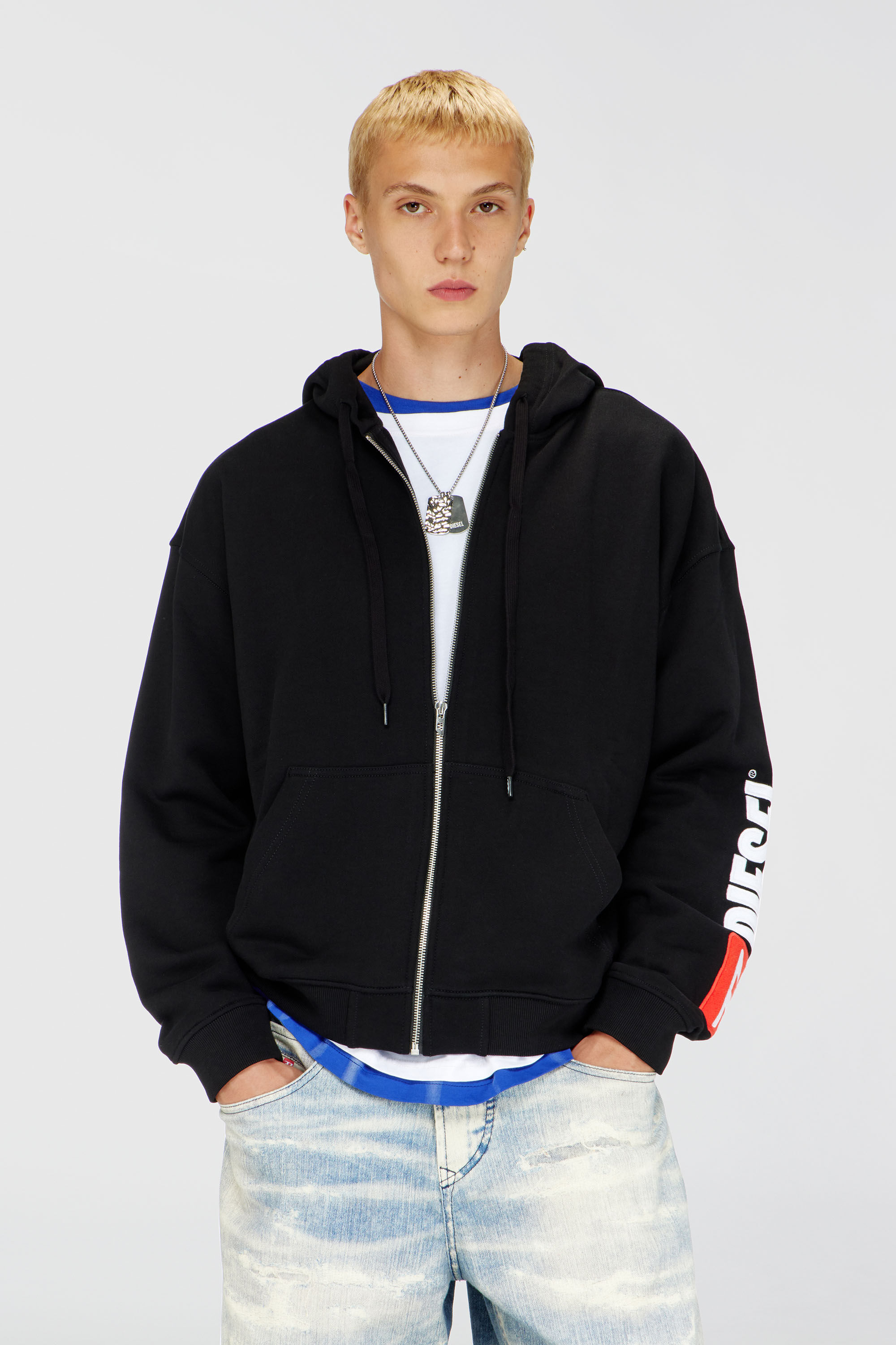 Diesel - S-BOXT-ZIP-HOOD-DIV, Herren Hoodie mit Logo-Patch-Stickerei in Schwarz - 3