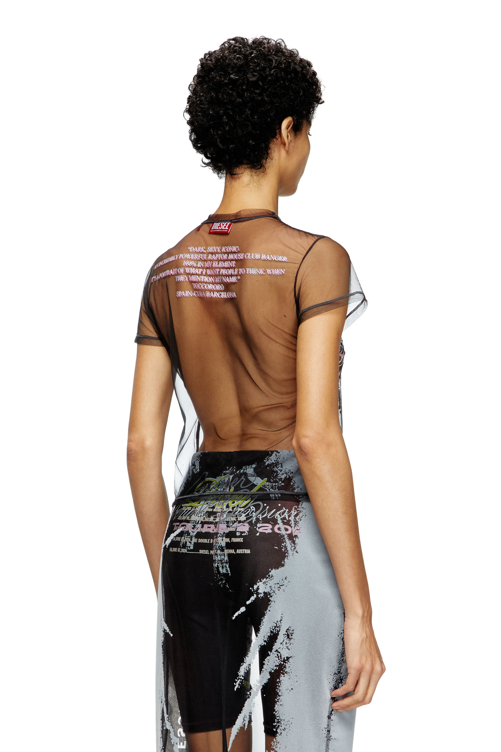 Diesel - T-YRAC, Damen Durchsichtiges Oberteil mit Text-Print in Schwarz - 4