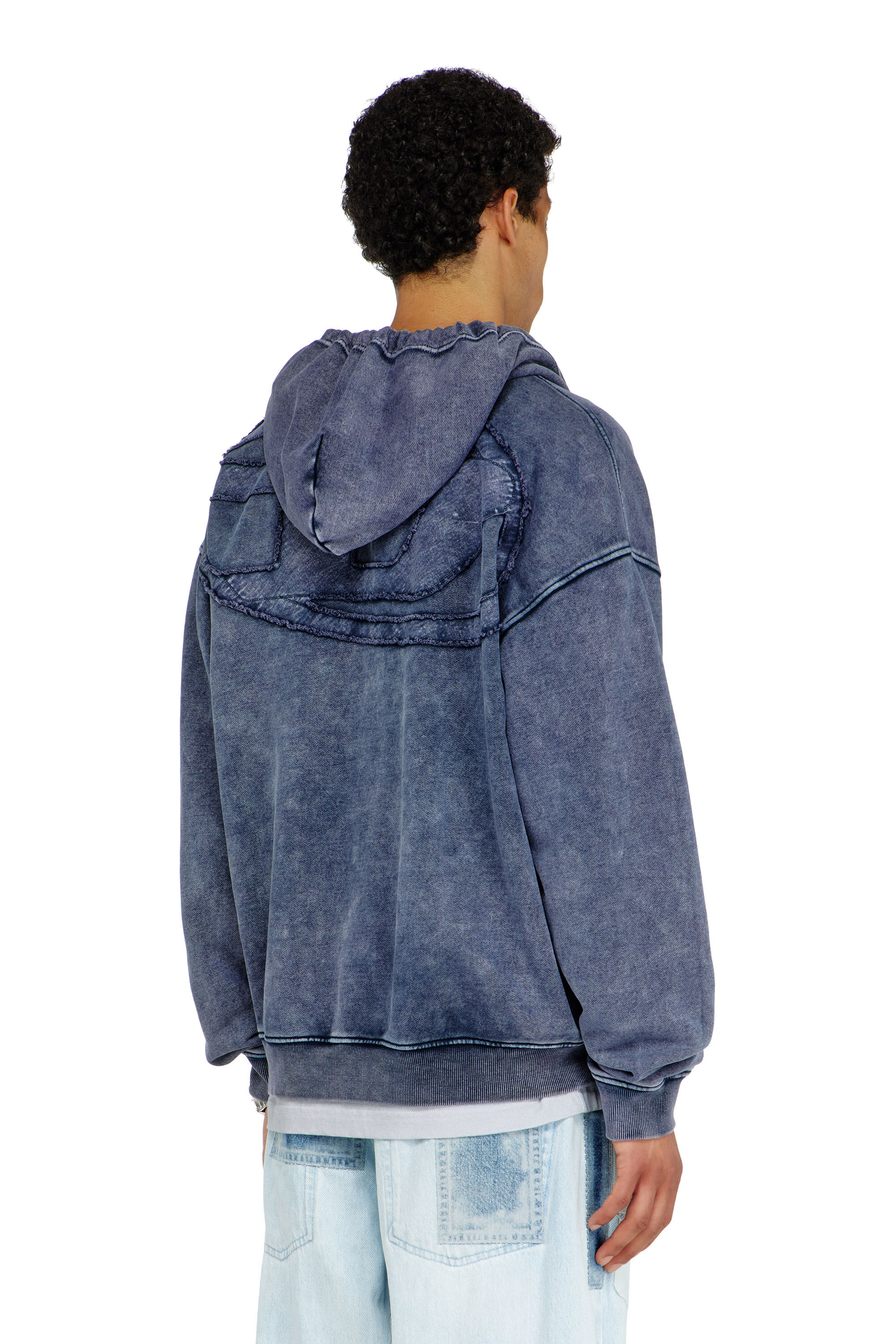 Diesel - S-BOXT-HOOD-ZIP-DEN, Herren Rei&szlig;verschluss-Hoodie aus behandeltem Baumwollfleece in Blau - 4