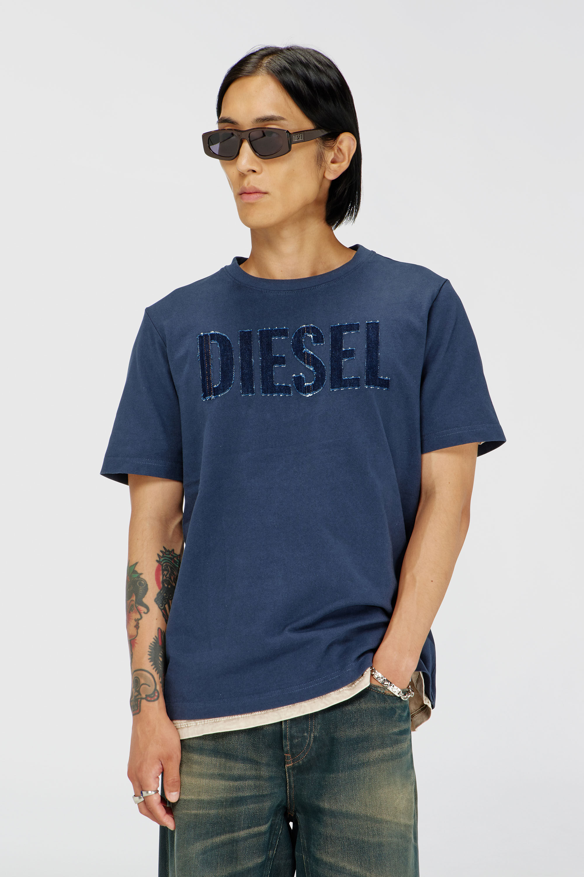 Diesel - T-JUST-APP-T92, Herren T-Shirt aus Baumwolle mit tonalem Diesel-Logoprint in Blau - 3