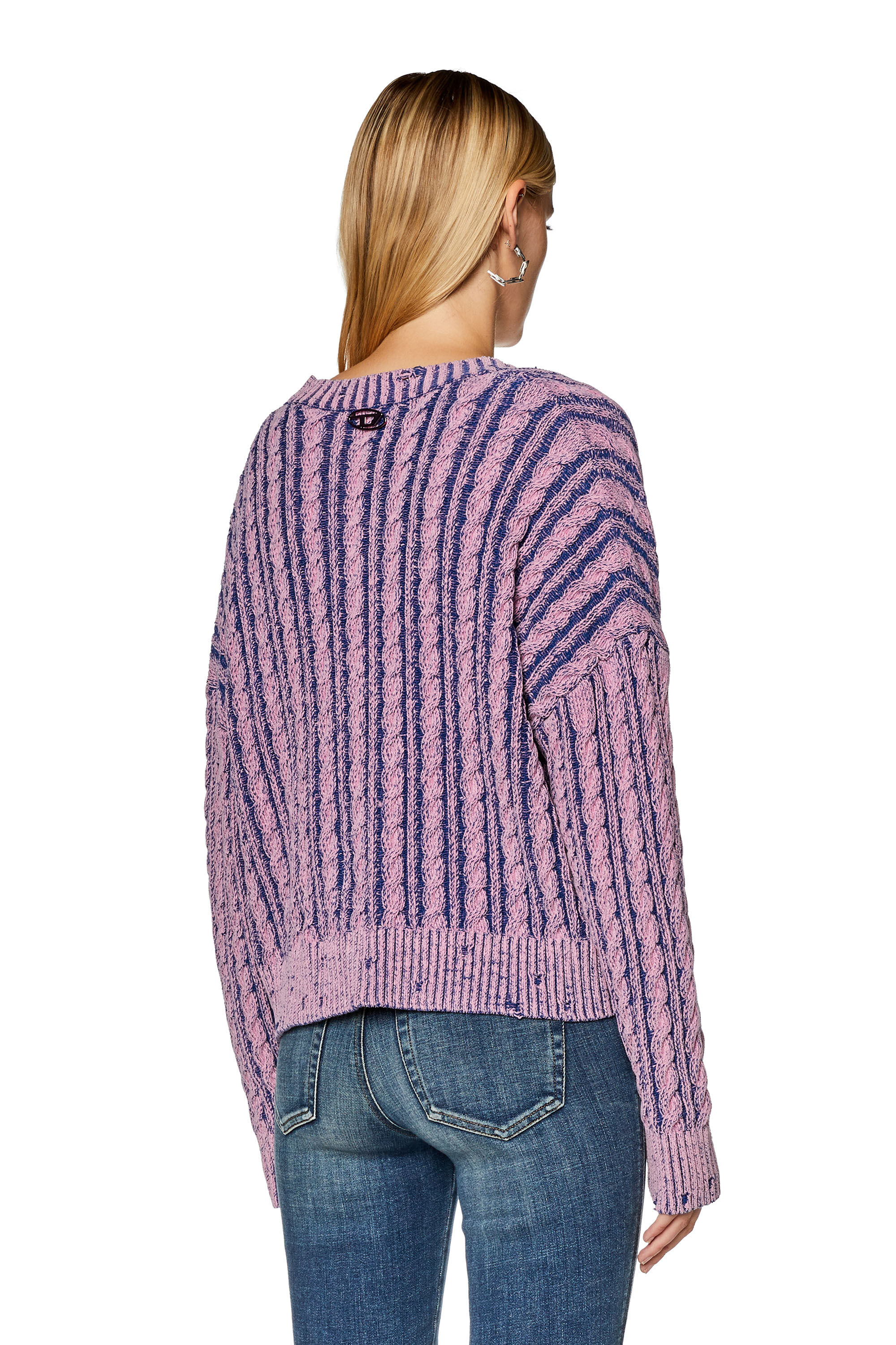 Diesel - M-OXIA, Damen Grobstrickpullover aus zweifarbiger Baumwolle in Lila - 4