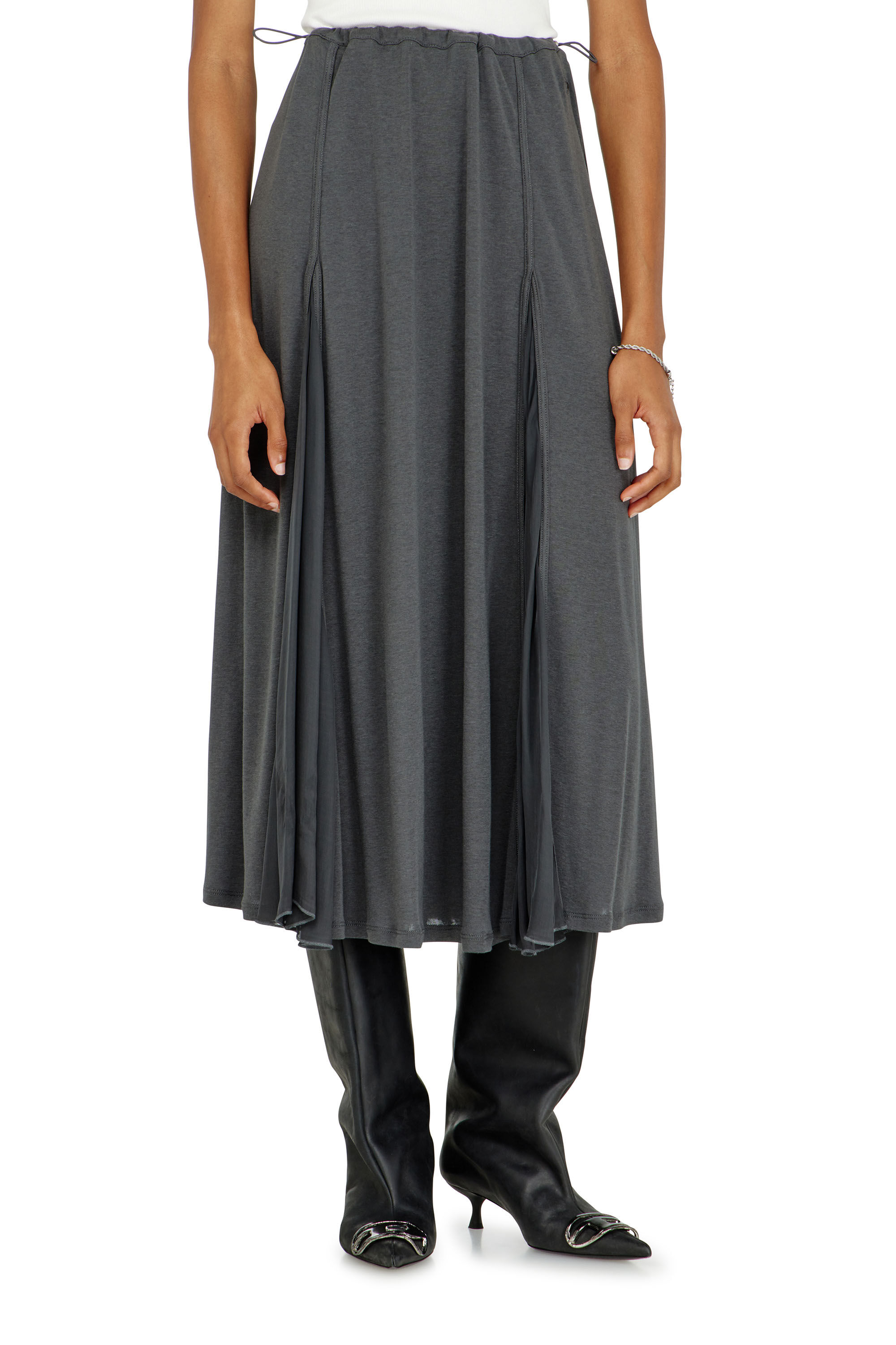 Diesel - O-LONGREI, Damen Midirock aus Rippjersey und Chiffon in null - 3