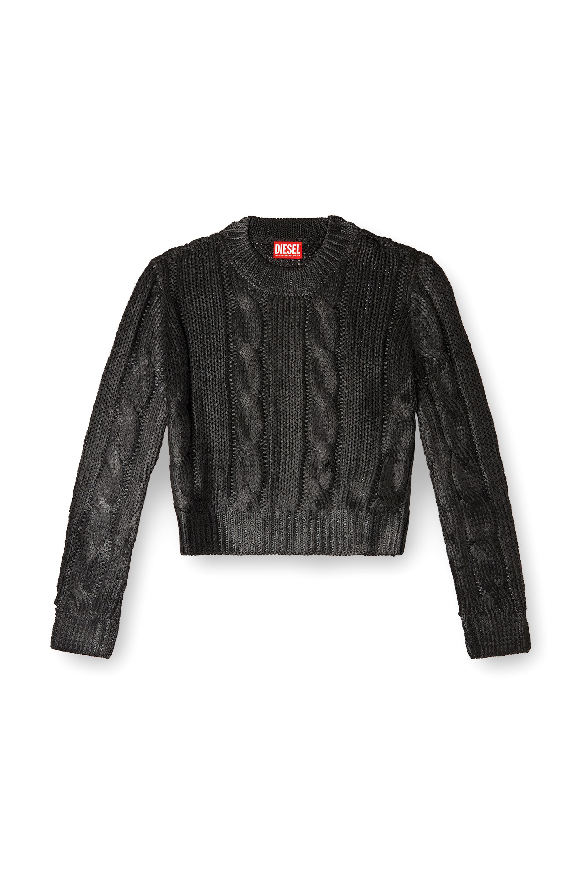 Diesel - M-MICCHA, Damen Pullover mit Zopf-Muster und Glanzeffekt in Schwarz - 2