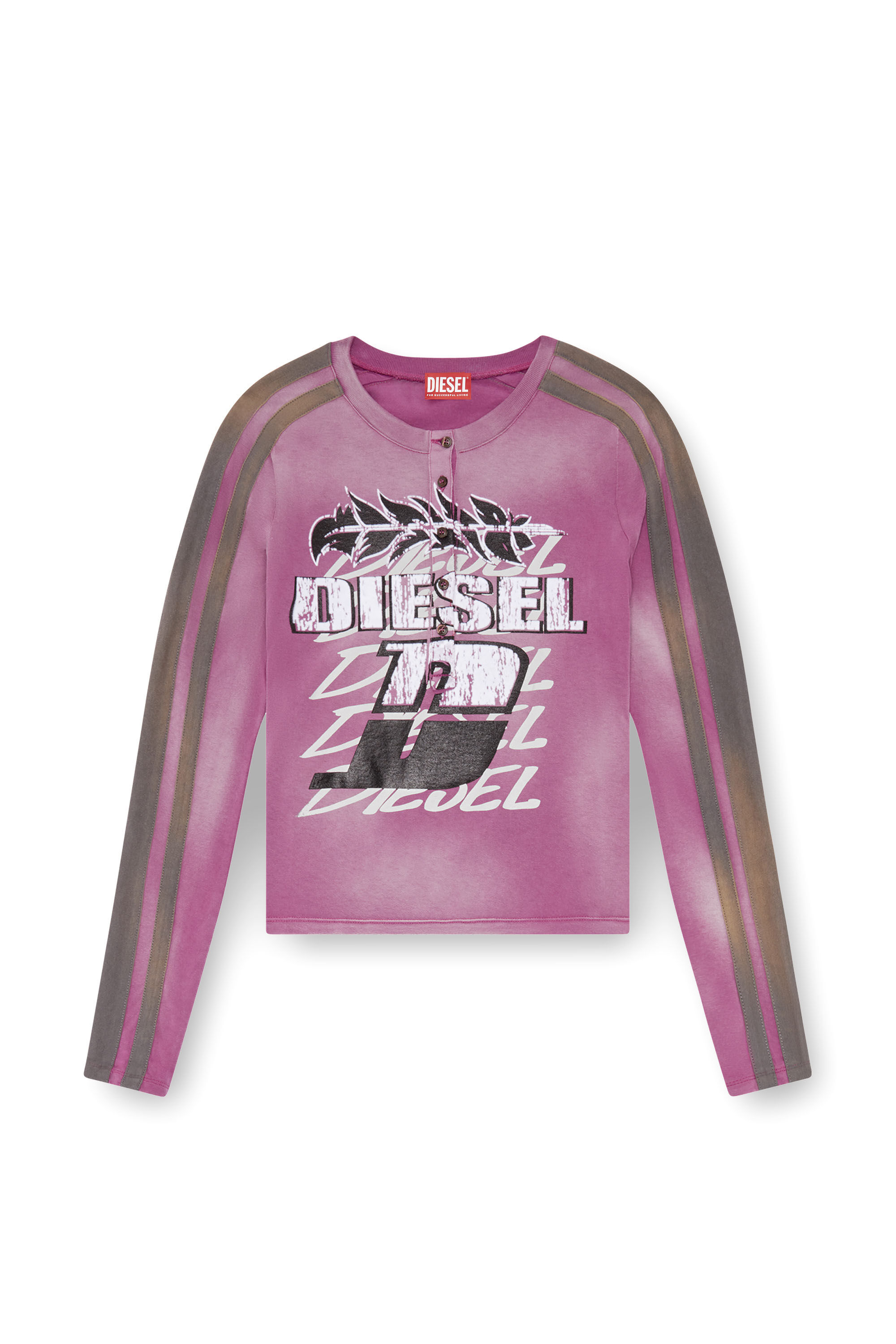 Diesel - T-UNCUTIE-STRIPE-LS, Damen Sonnengebleichtes langärmliges Henley-T-Shirt in Violett - Image 2