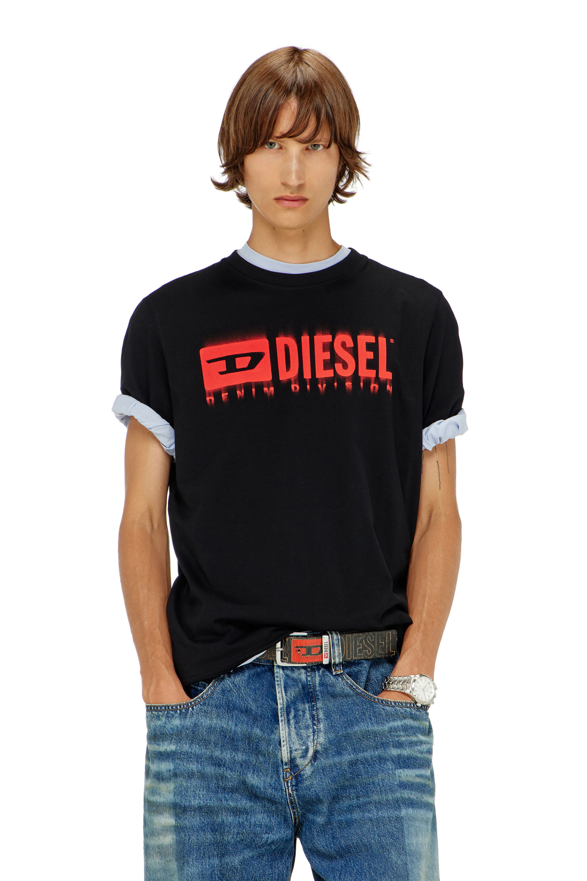 Diesel - T-ADJUST-Q7, Herren T-Shirt mit verschwommenem Diesel-Logo in Schwarz - 3