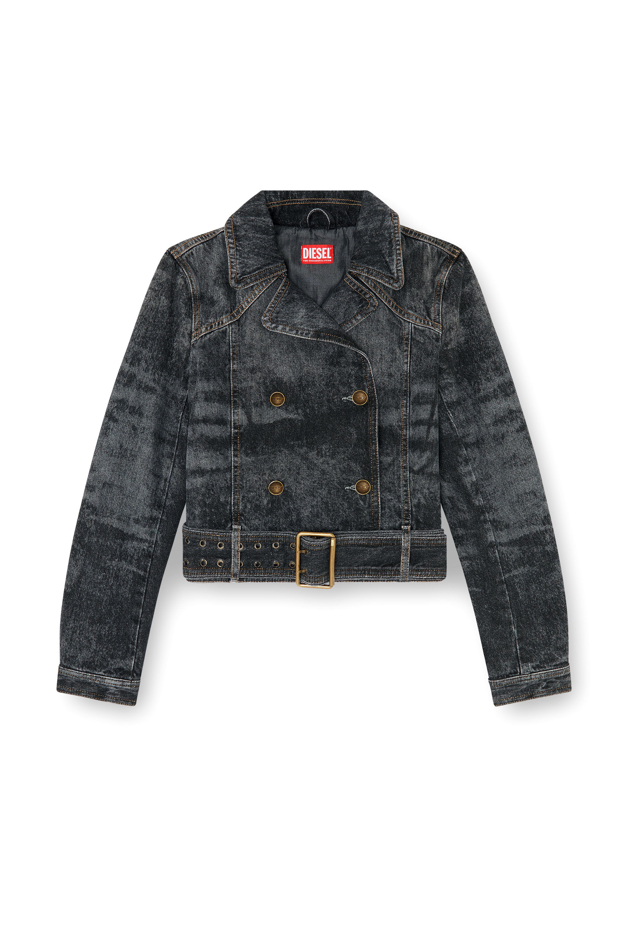 Diesel - DE-LEGEND-S, Damen Cropped Denimjacke mit G&uuml;rtel in Schwarz - 2