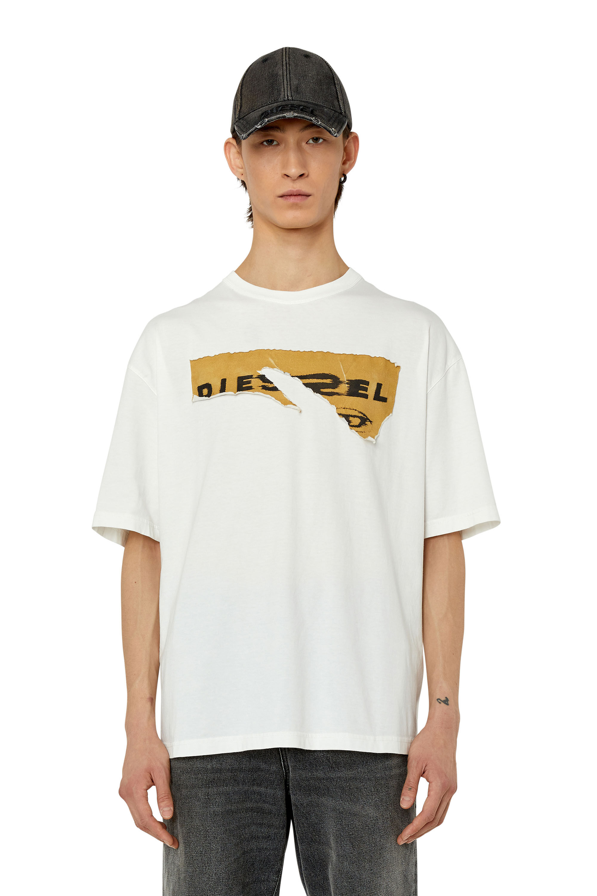 Diesel - T-WASH-POFF, Herren T-Shirt mit Peel-Off-Patches in Weiß - 2