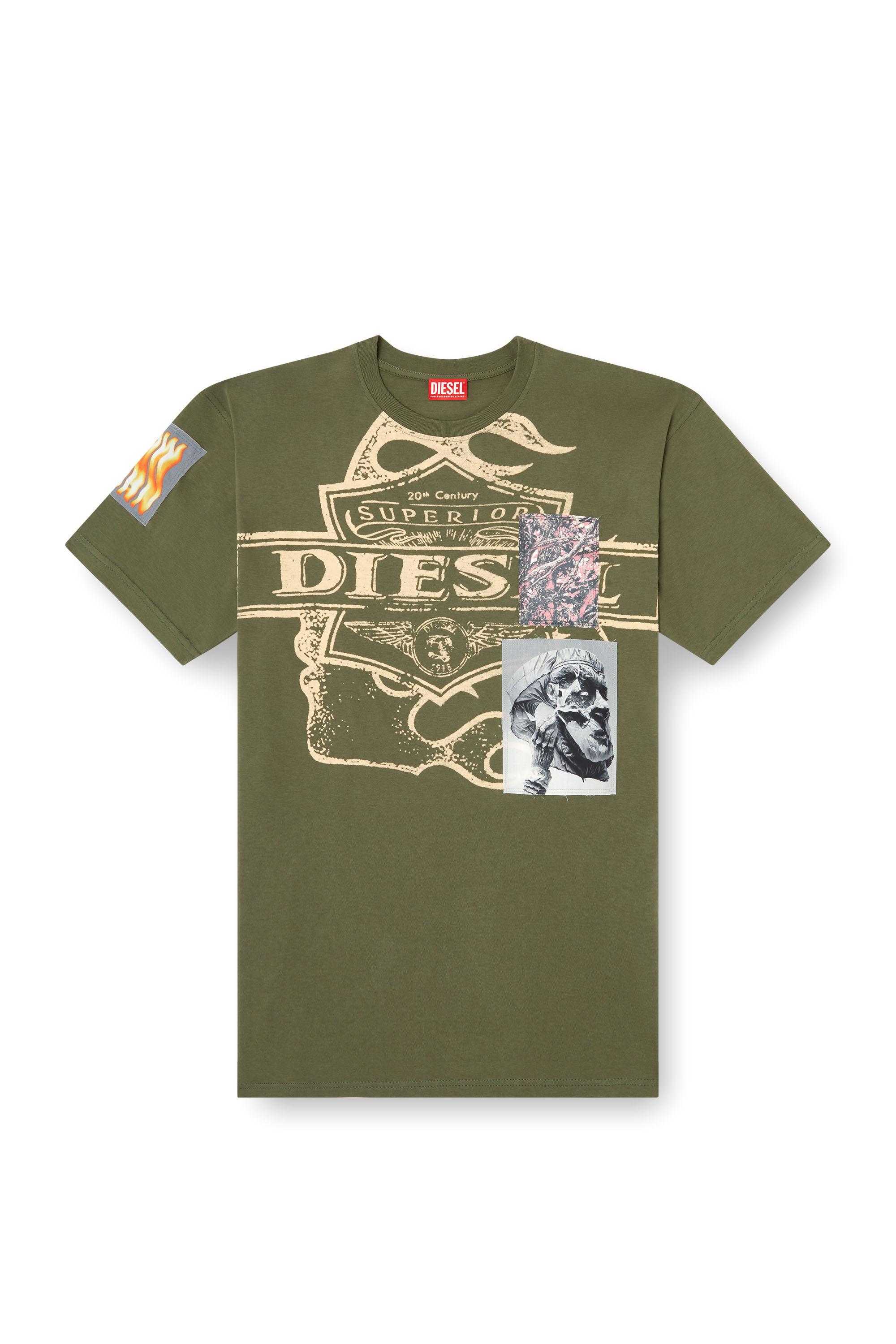 Diesel - T-BOXT-SLITS-R8, Herren T-Shirt mit Patch-Detail in Olivgrün - 2