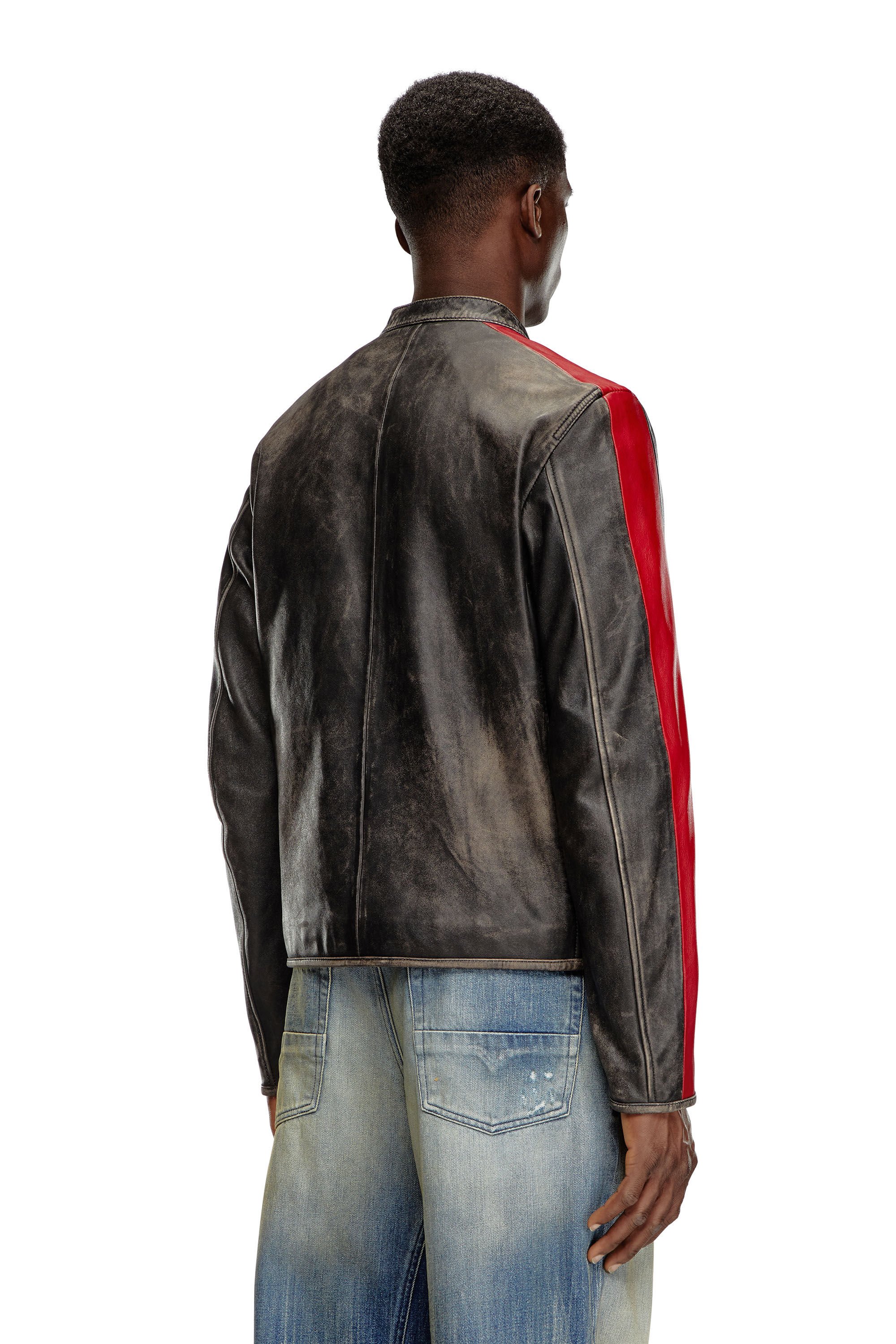 Diesel - L-RENN, Man Leather jacket with contrasting stripes in Multicolor - Image 4