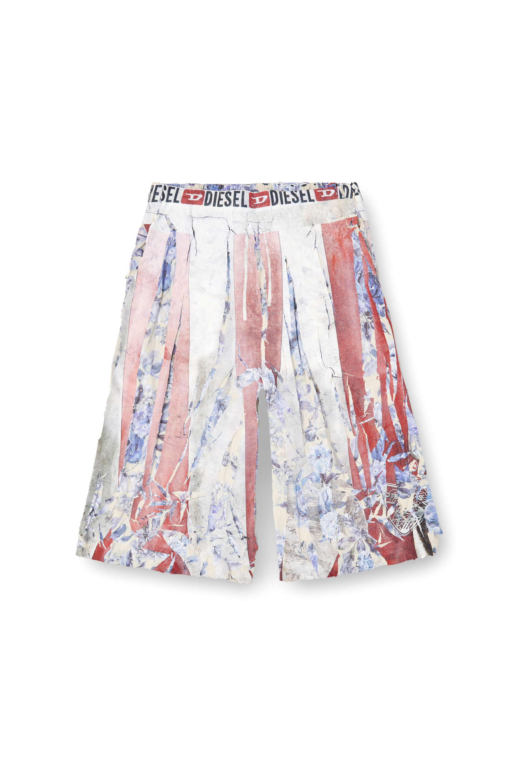 Diesel - P-HELGE, Unisex Blumen-Shorts mit gerissenem Print in Rot/Weiss - 2