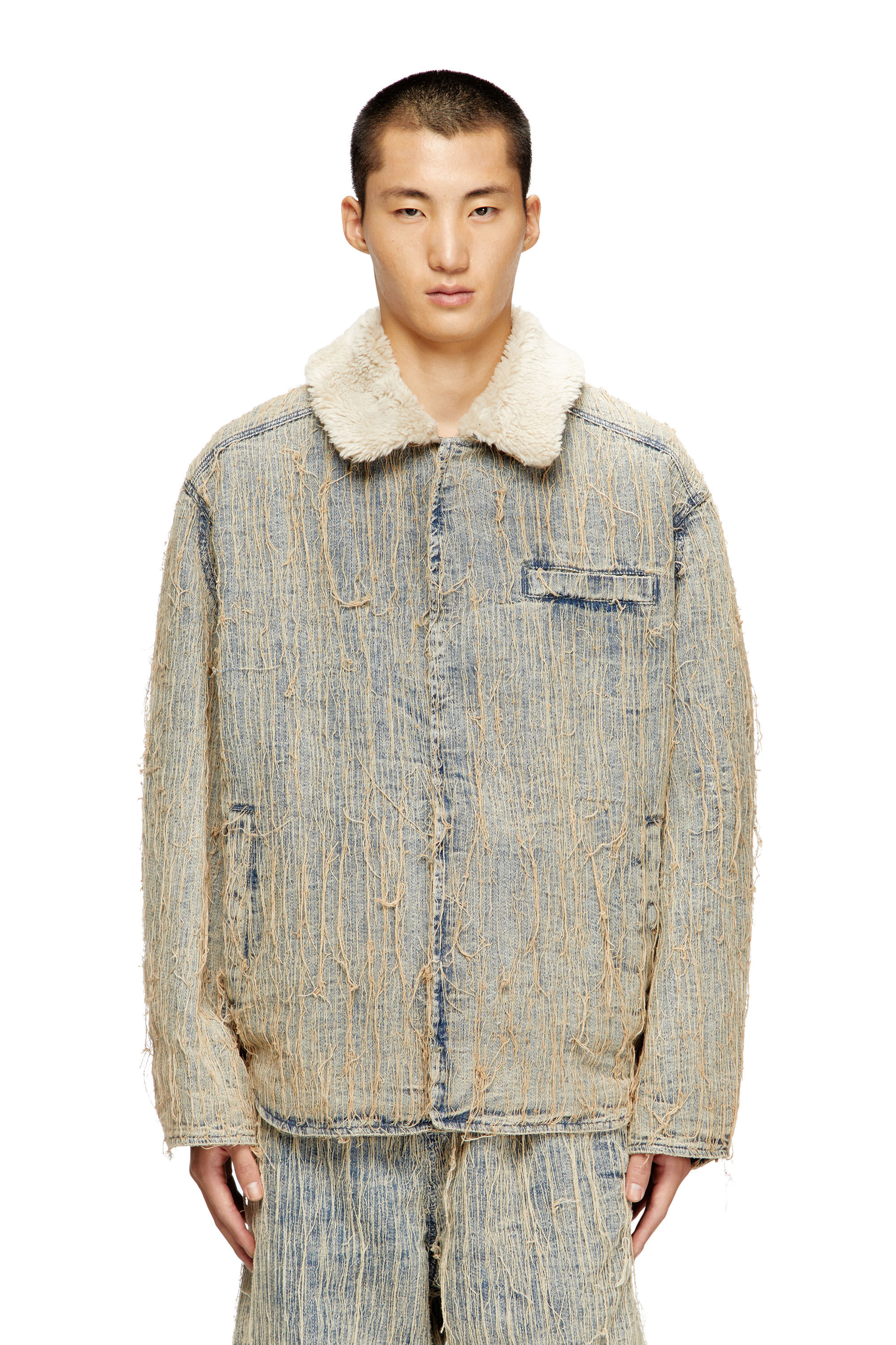 Diesel - D-IVAR-S, Herren Jacke aus Jacquard-Denim mit schwebenden Fäden in Hellblau - 3