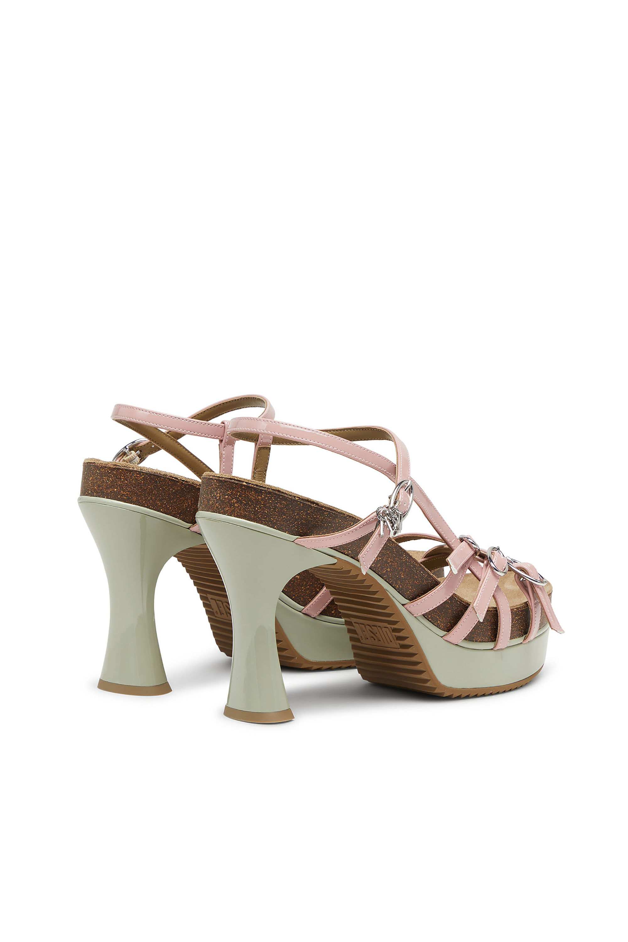 Diesel - D-WOODSTOCK 105 SANDAL, Damen D-Woodstock-Riemchen-Plateausandalen aus glänzendem PU in Rosa/Weiss - 3