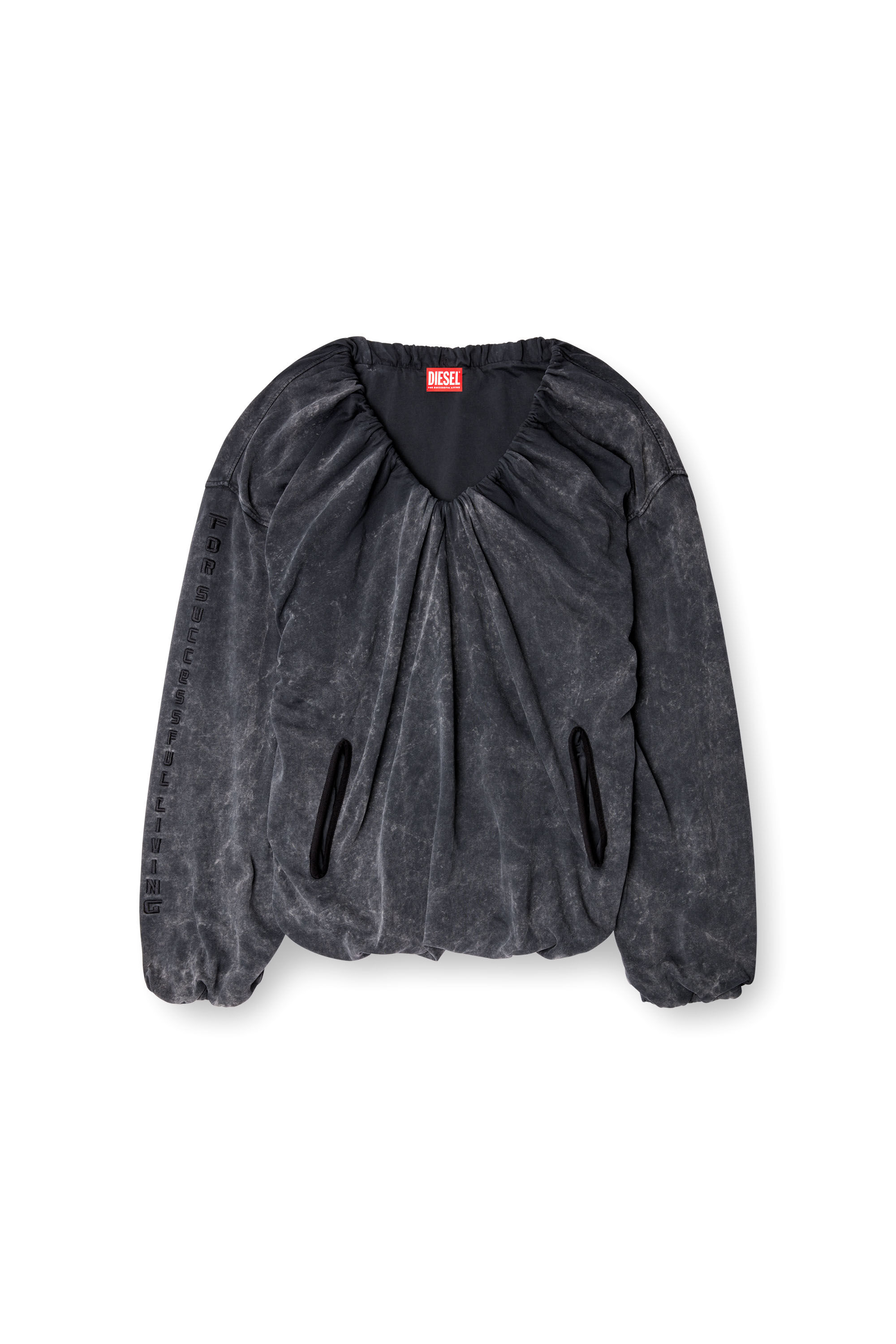 Diesel - F-INDY, Damen Gerafftes Sweatshirt mit gebleichtem Effekt in Schwarz - 2