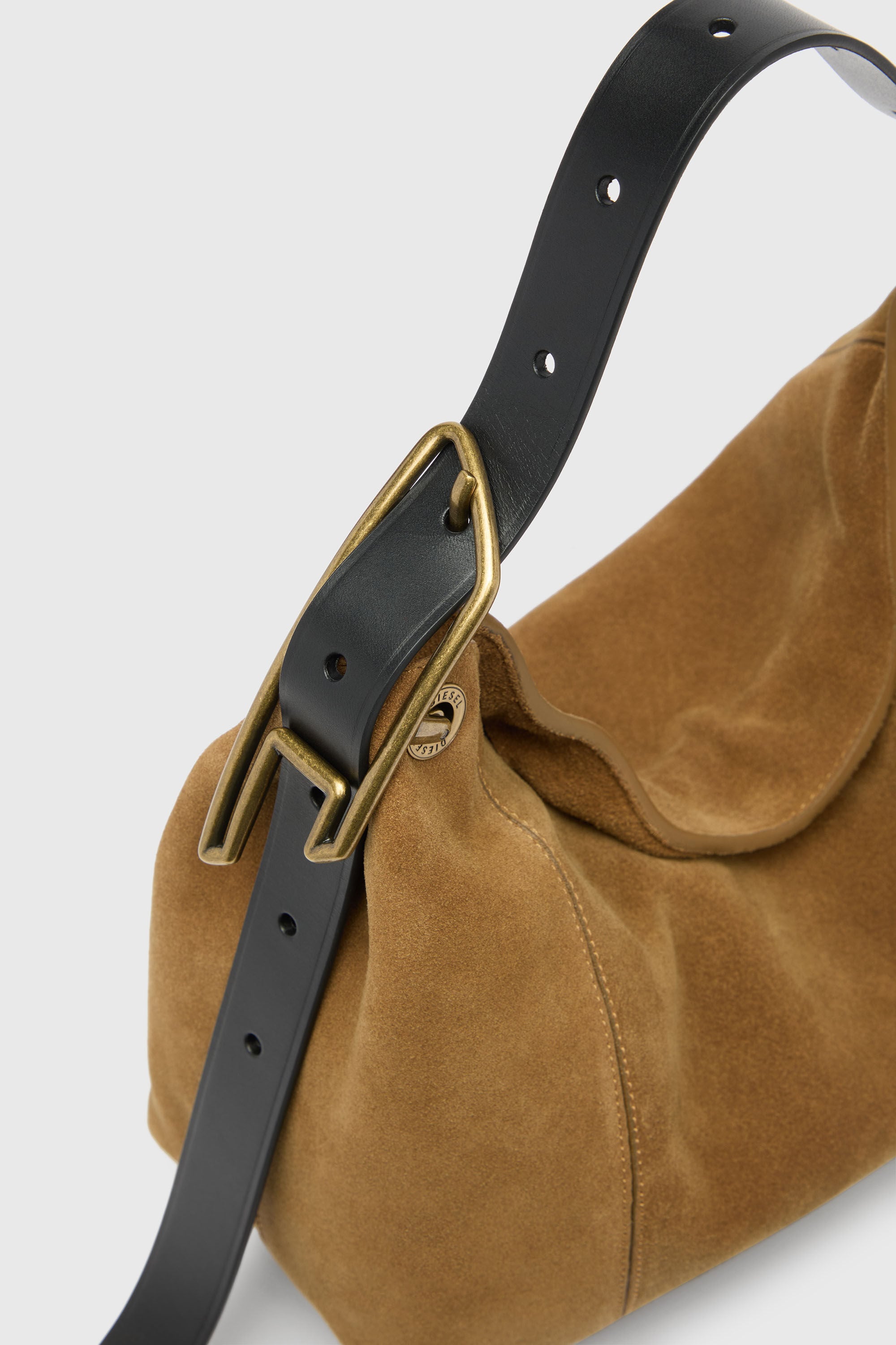 Diesel - D-LINE HOBO S, Damen D-Line Schultertasche aus gewachstem Veloursleder in Hellbraun - 5