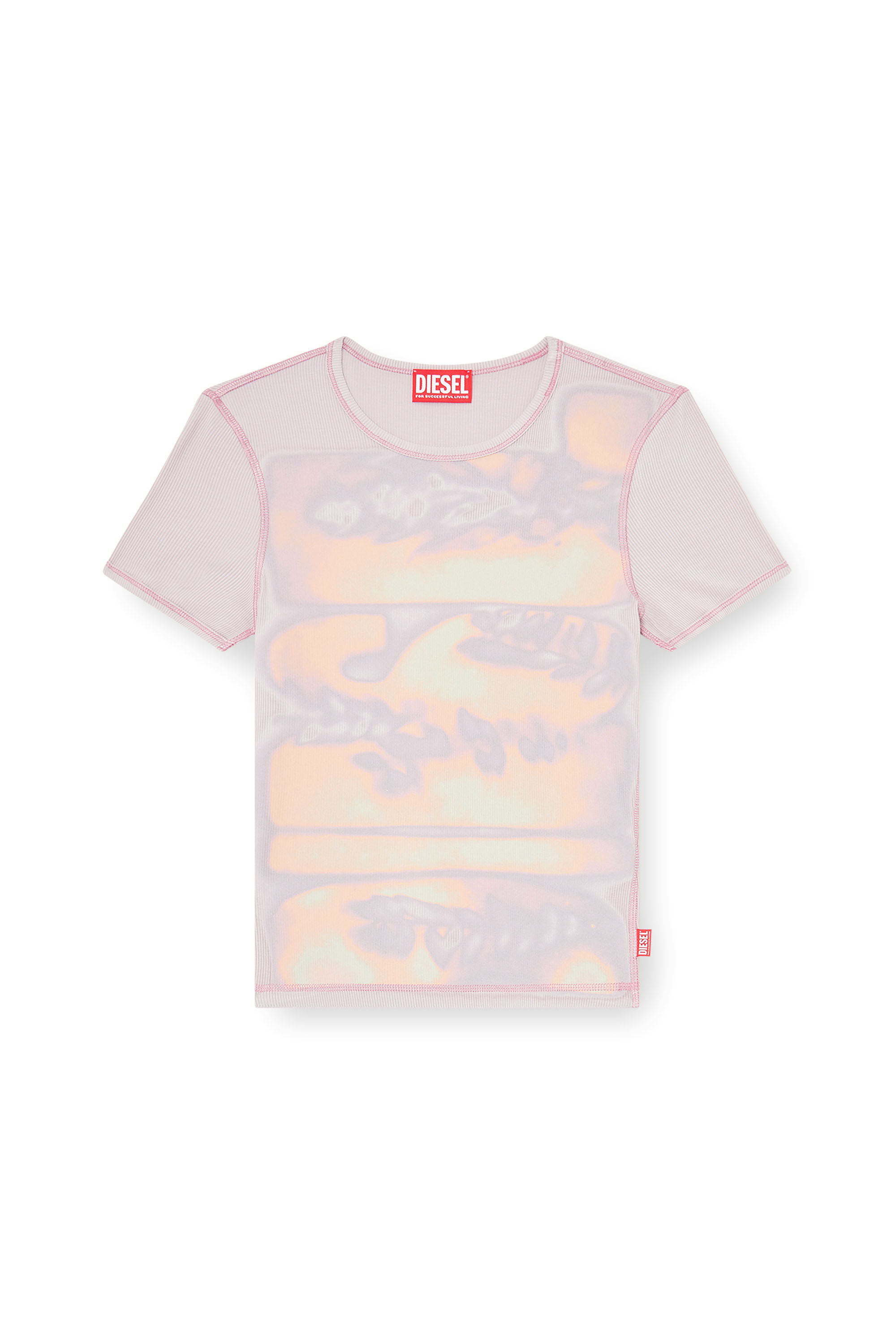 Diesel - T-ELE-LONG-AA1, Damen Schmal geschnittenes Jersey-Top mit Grafikdruck in Lila - 2