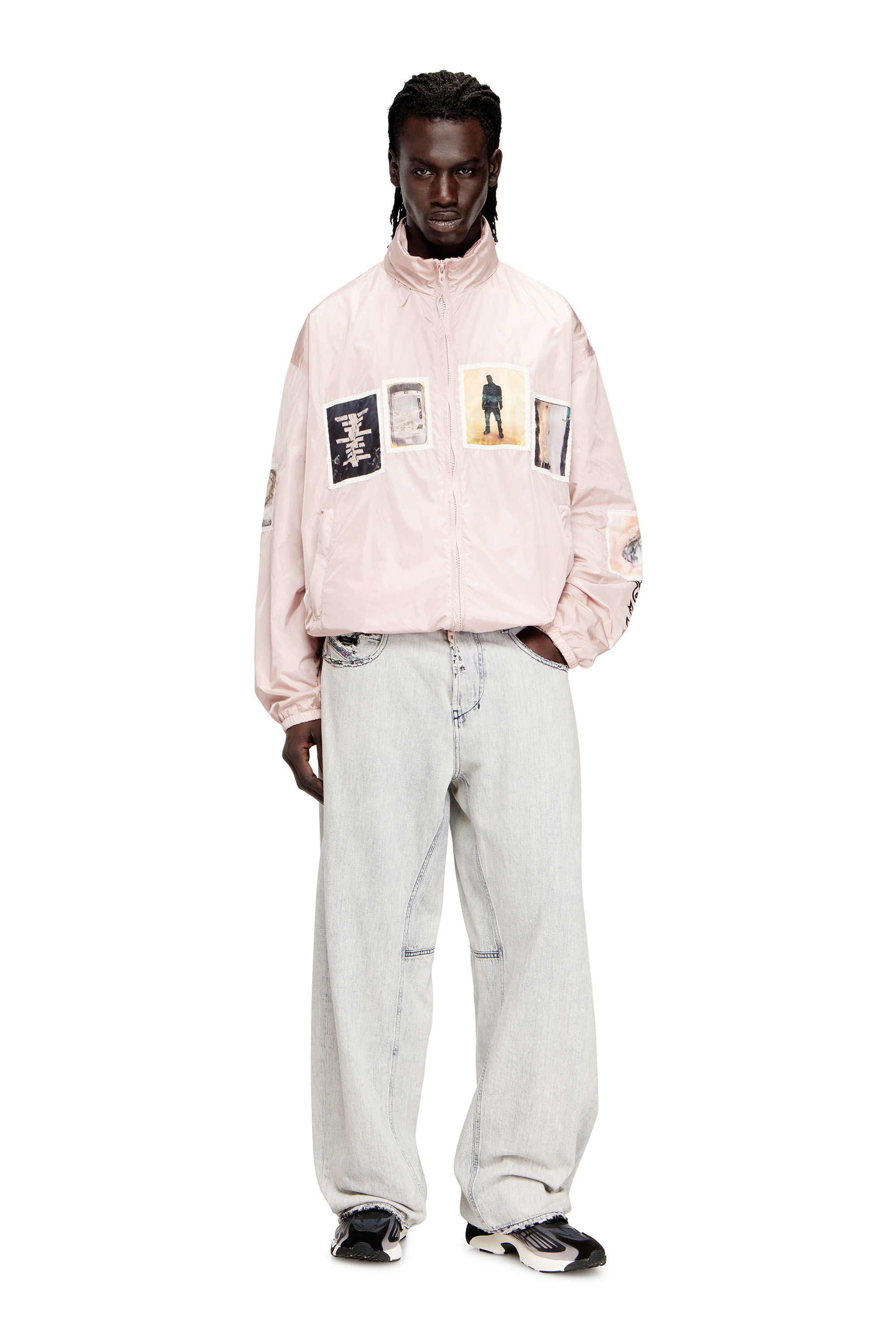 d*4様 archive diesel flare sleeve jacket Men's Windbreaker with graphic patches | Pink | Diesel