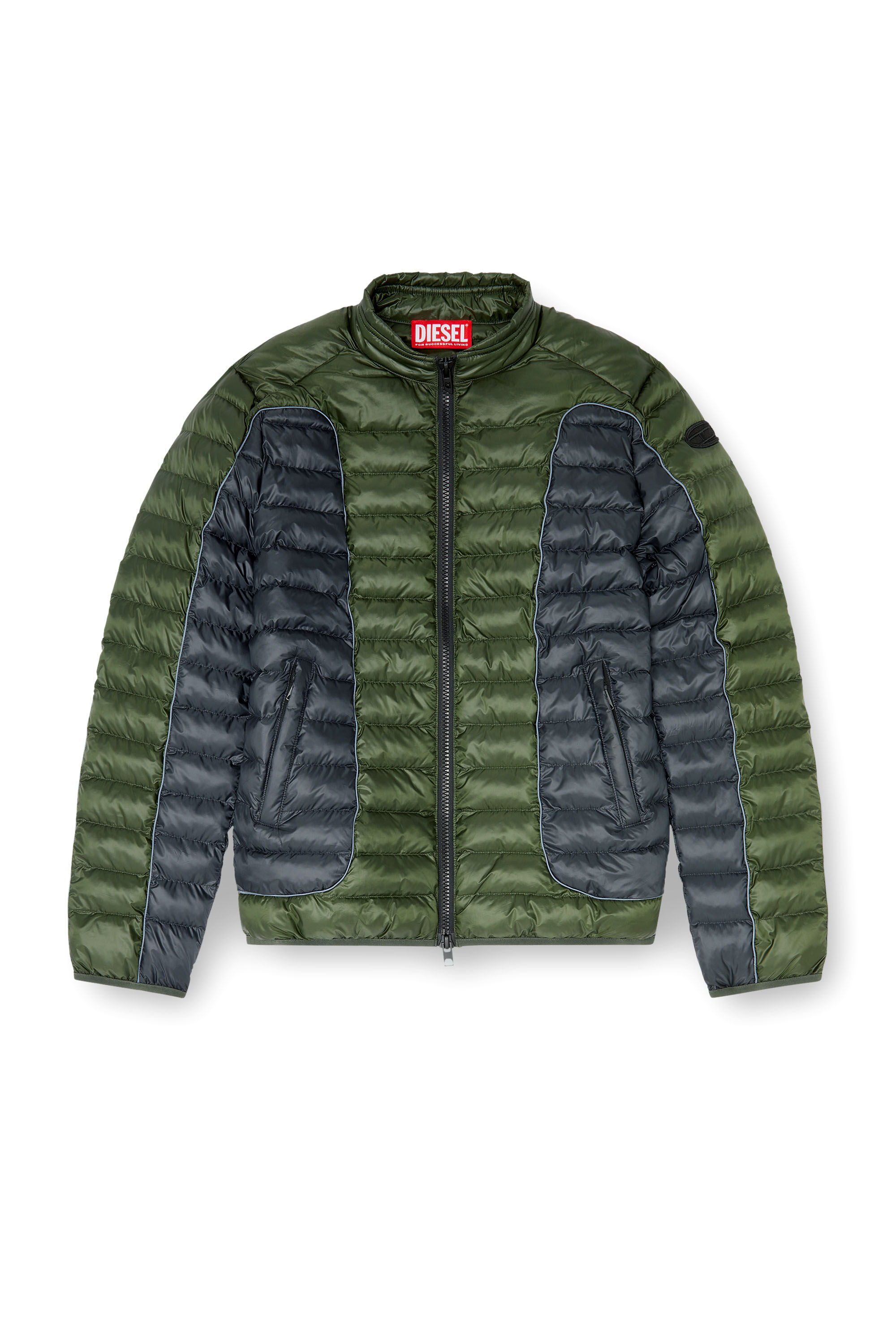 Diesel - W-PILOT-BLOCK, Herren Biker-Pufferjacke mit Colour-Block-Design in Grau/Gr&uuml;n - 2