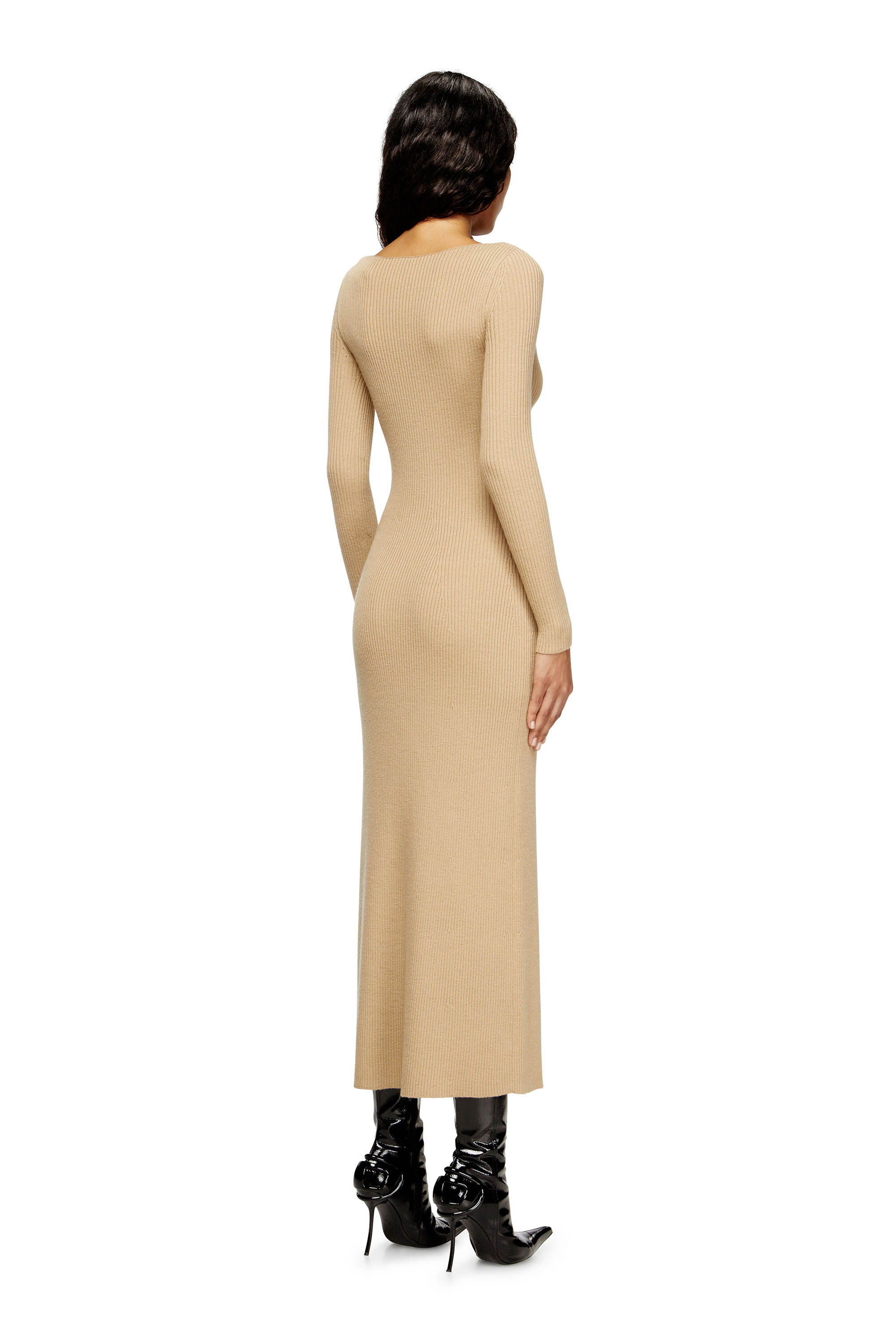 Diesel - M-OLONI, Damen Midikleid aus Wolle mit Intarsienmuster in Hellbraun - 4