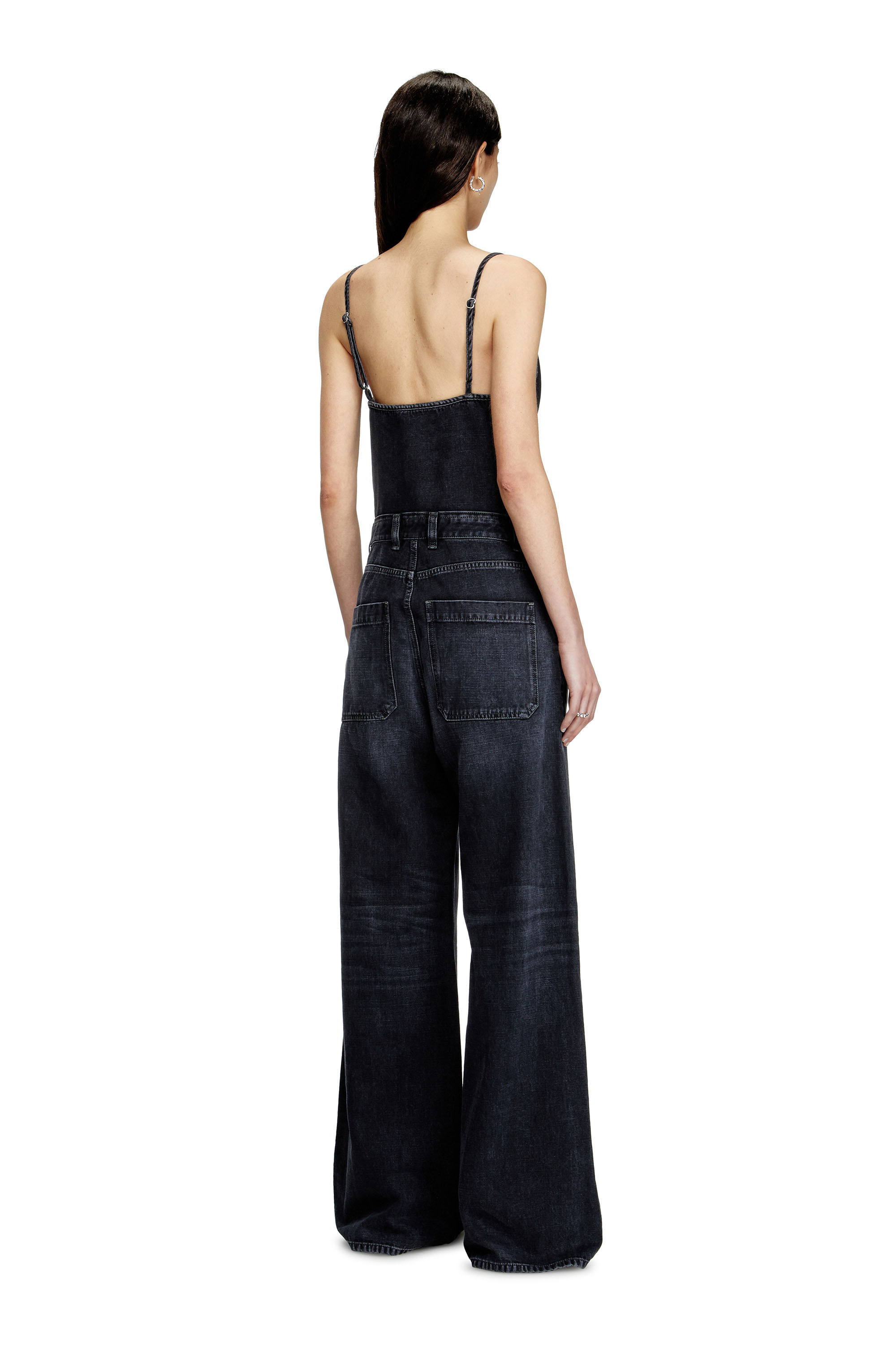 Diesel - DE-VORS, Damen Träger-Jumpsuit aus Denim in Köperbindung in Schwarz/Dunkelgrau - 1
