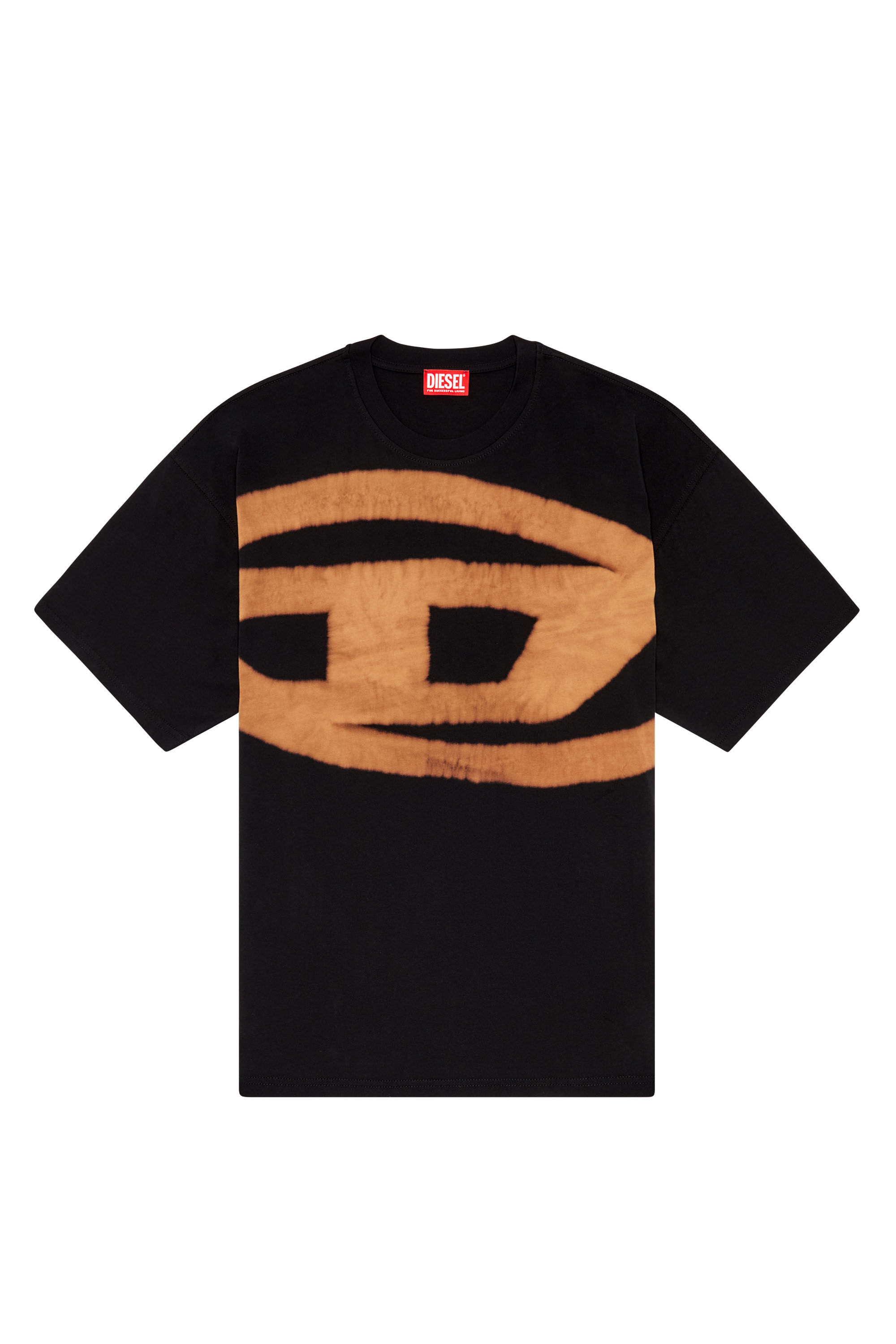 Diesel - T-BOXT-BLEACH, Herren T-Shirt mit gebleichtem Oval D-Logo in Orange/Schwarz - 2