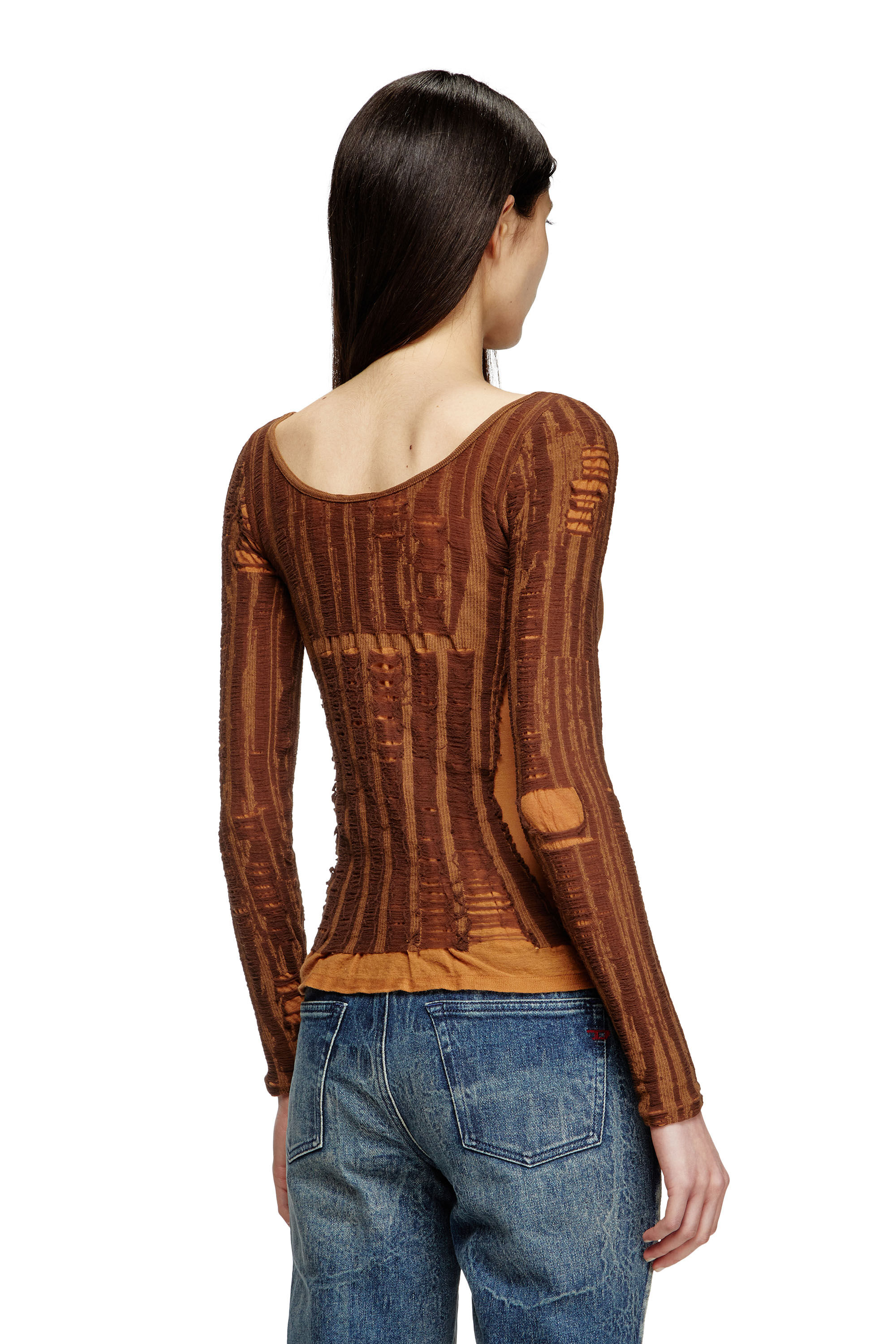 Diesel - M-CALAI, Damen Nahtloses Oberteil mit Dessous-Illusion in Braun - 4