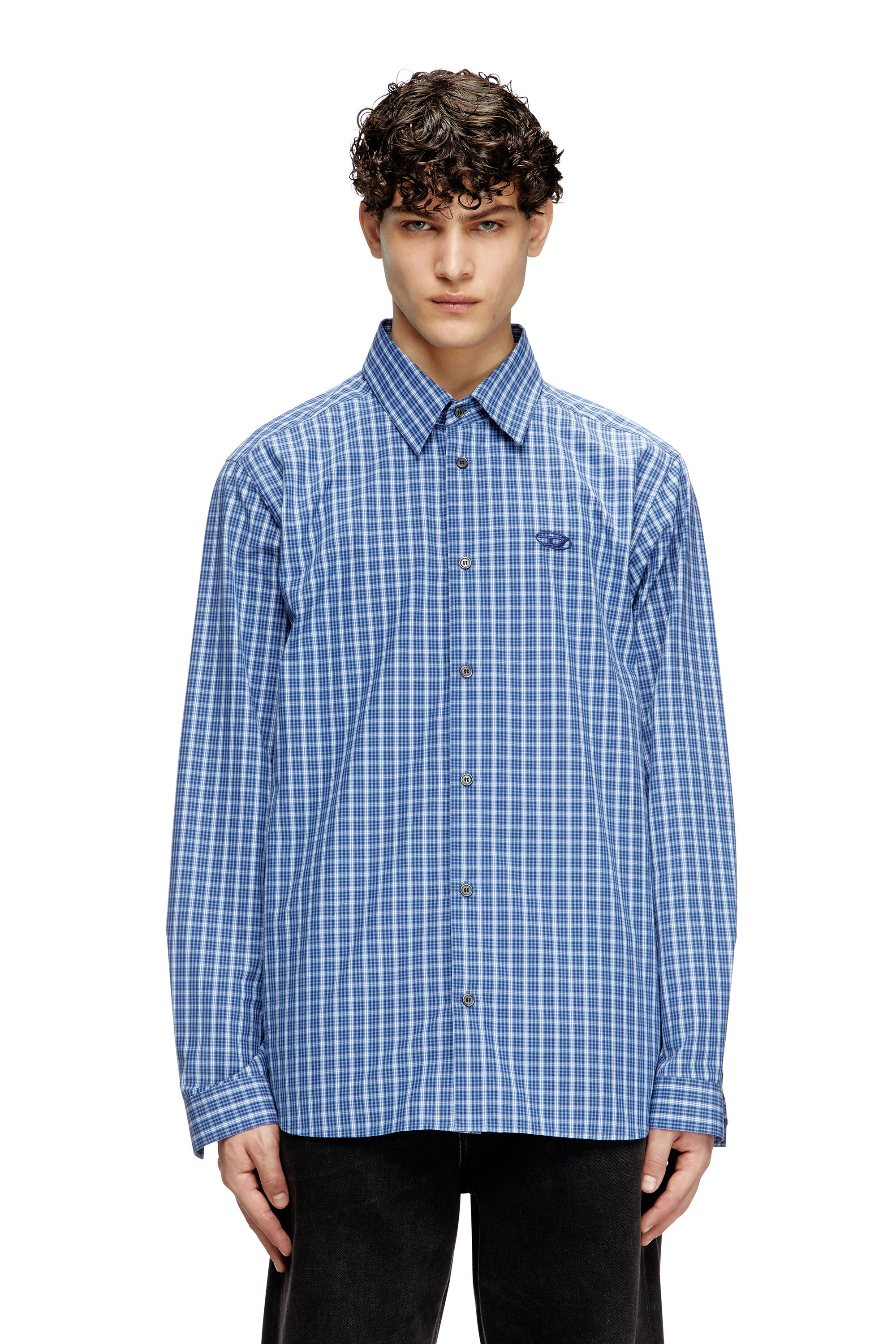Diesel - S-SIMPLY-DLBV, Herren Karo-Shirt mit Oval D-Stickerei in Blau - 3
