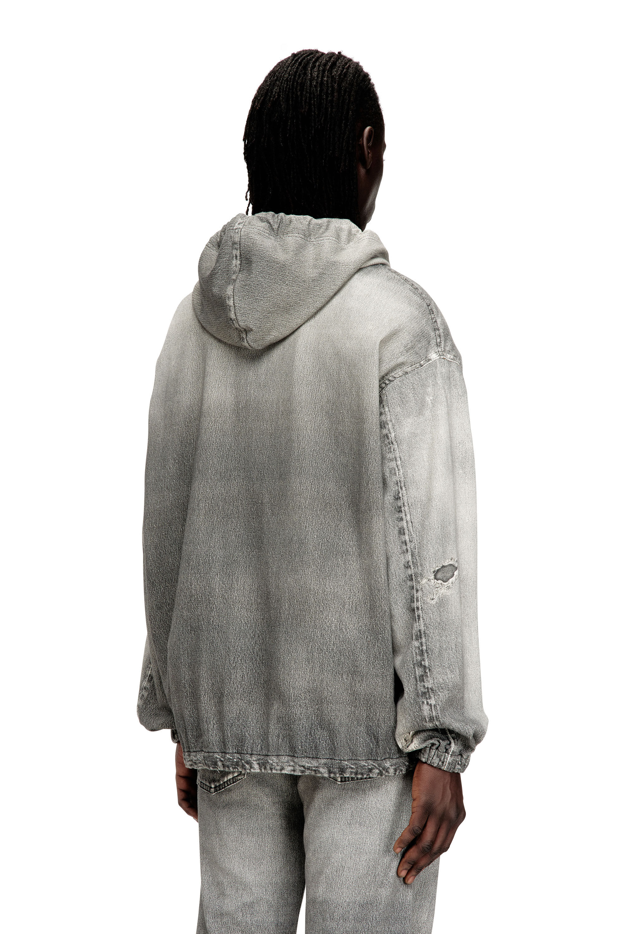 Diesel - D-WYNNY JOGG, Herren Kapuzenjacke aus Trompe-l'oeil-JoggJeans in Grau - 4