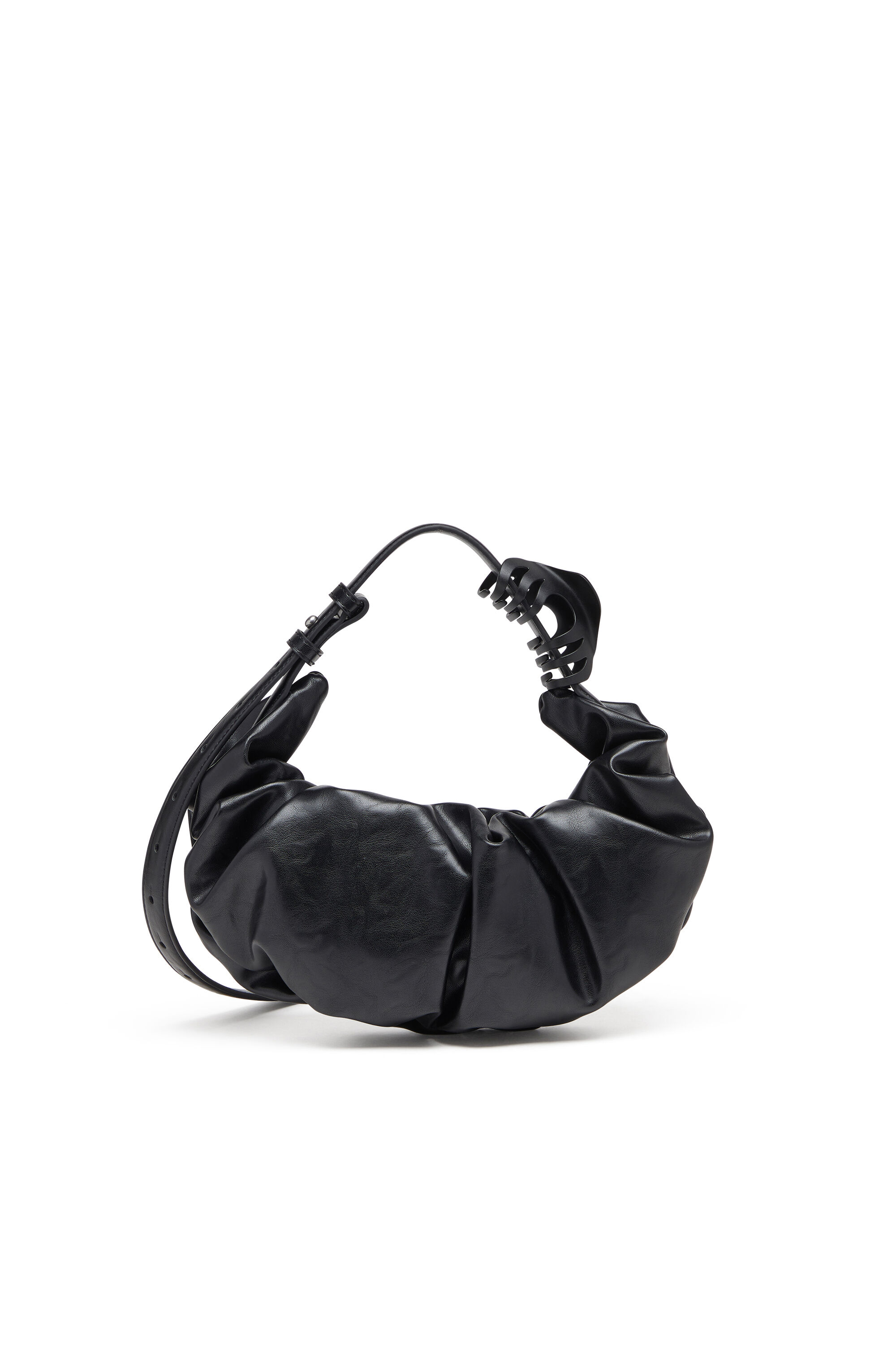 Diesel - GRAB-D HOBO S, Damen Kleine zerknitterte Hobo-Tasche aus glänzendem PU in Schwarz - 2