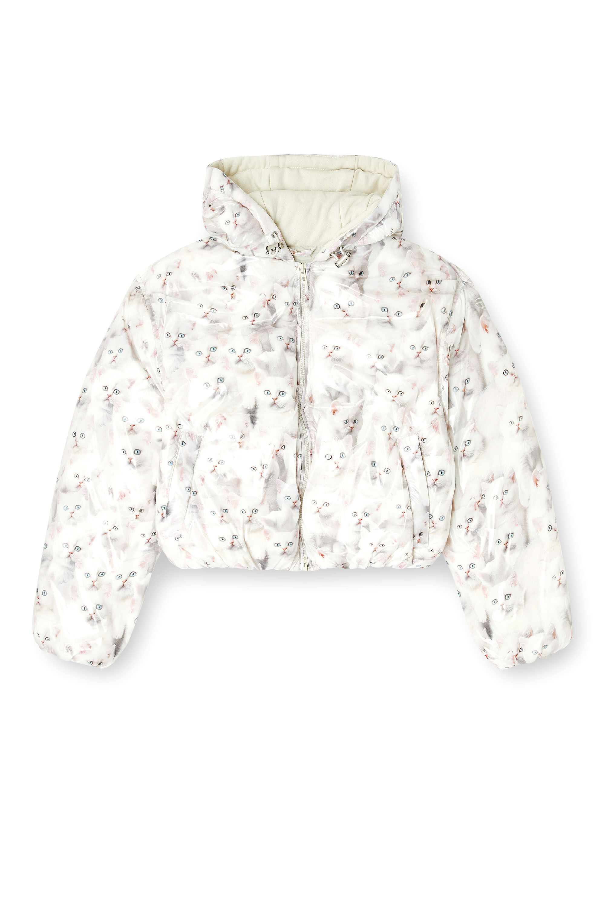 Diesel - W-INNER-R1, Damen Wattierte Jacke mit Katzen-Print in Weiß - 2