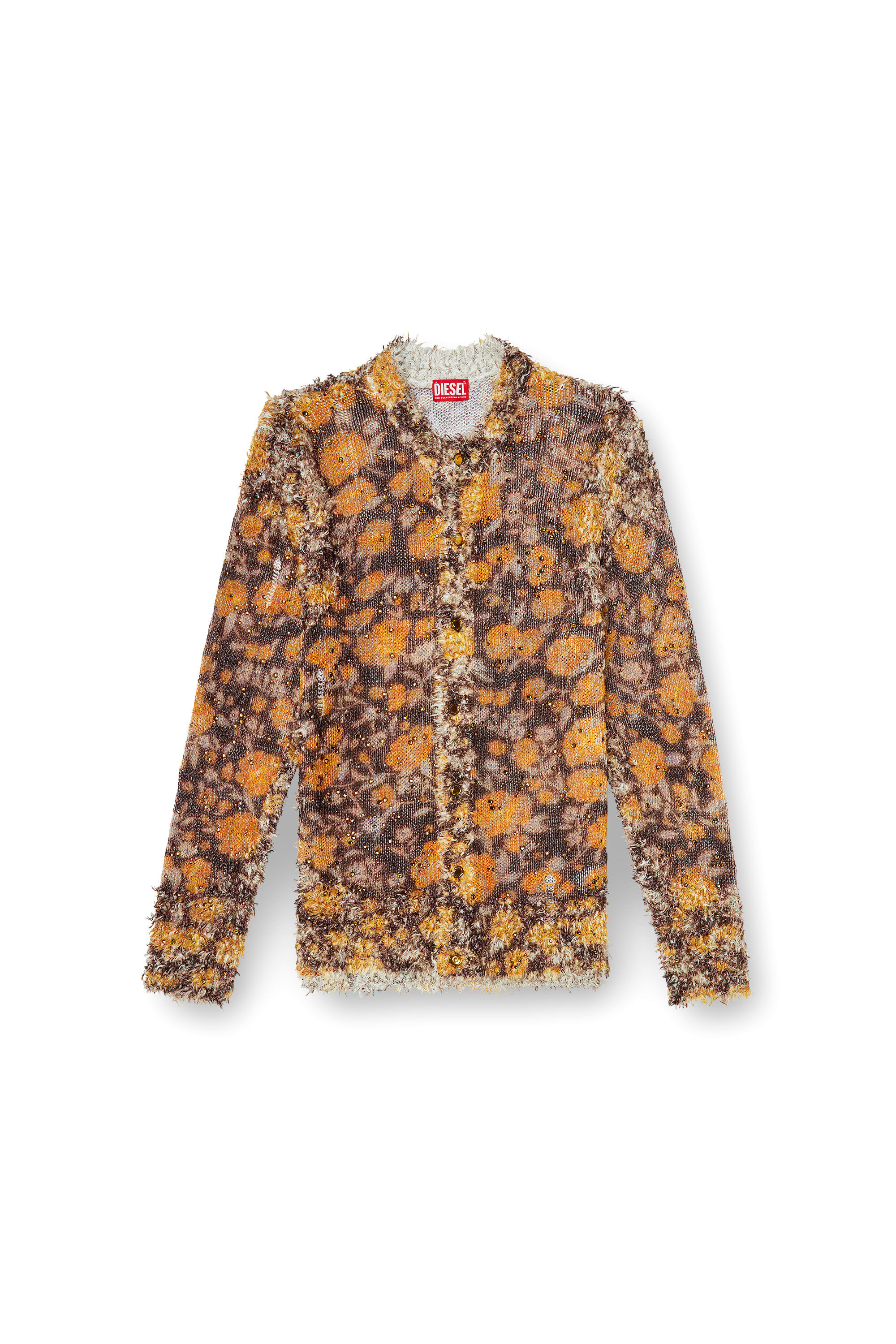 Diesel - K-LINNUS, Herren Bedruckte Strickjacke aus Leinenmischung mit Kristallen in Braun/Orange - 2