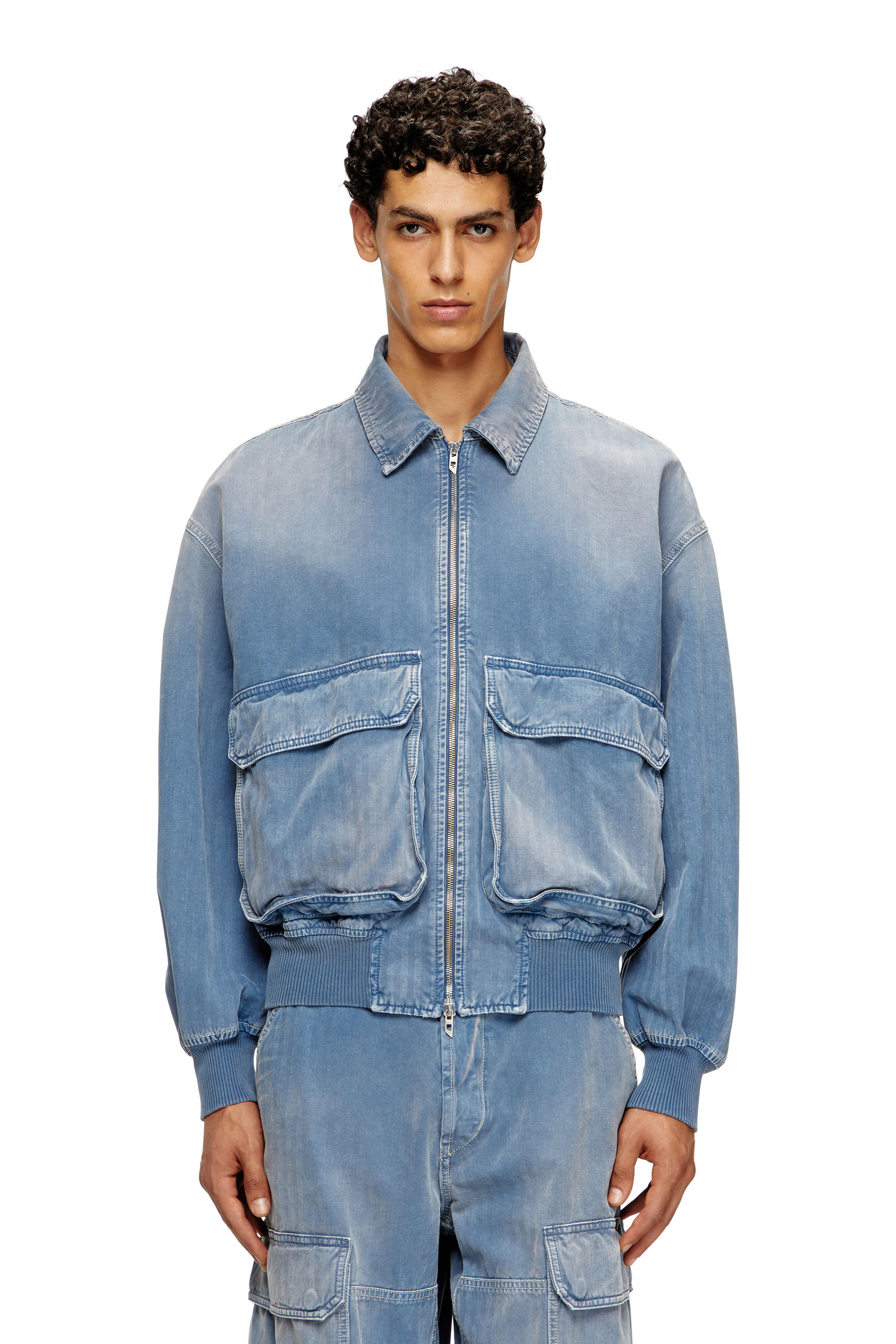 Diesel - D-KURZ, Unisex Jacke aus farbigem Fischgräten-Denim in Hellblau - 3