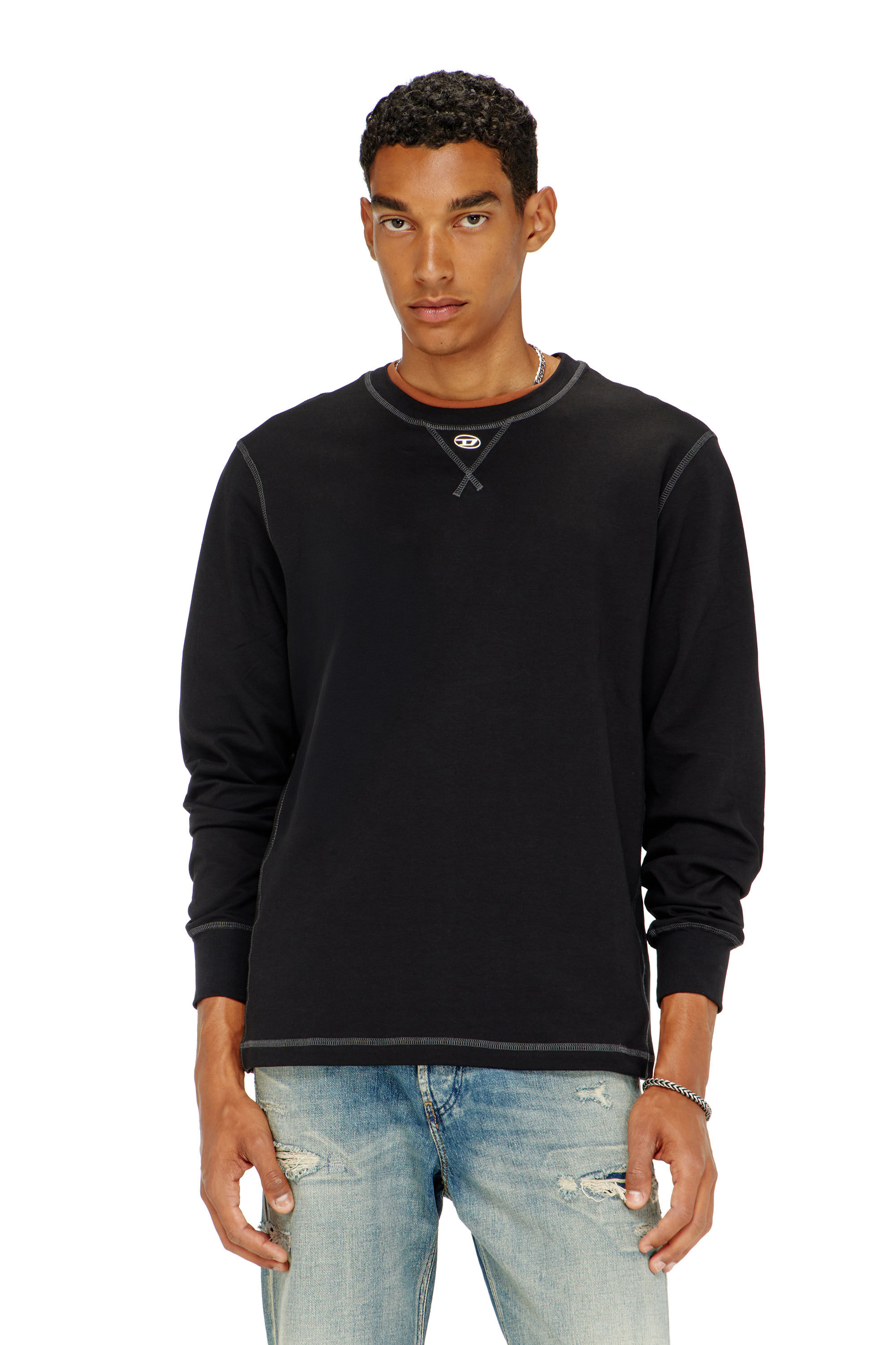 Diesel - T-MADJUST-LS-TR, Herren Baumwoll-Langarmshirt mit Oval D in Dunkelgrau - 3