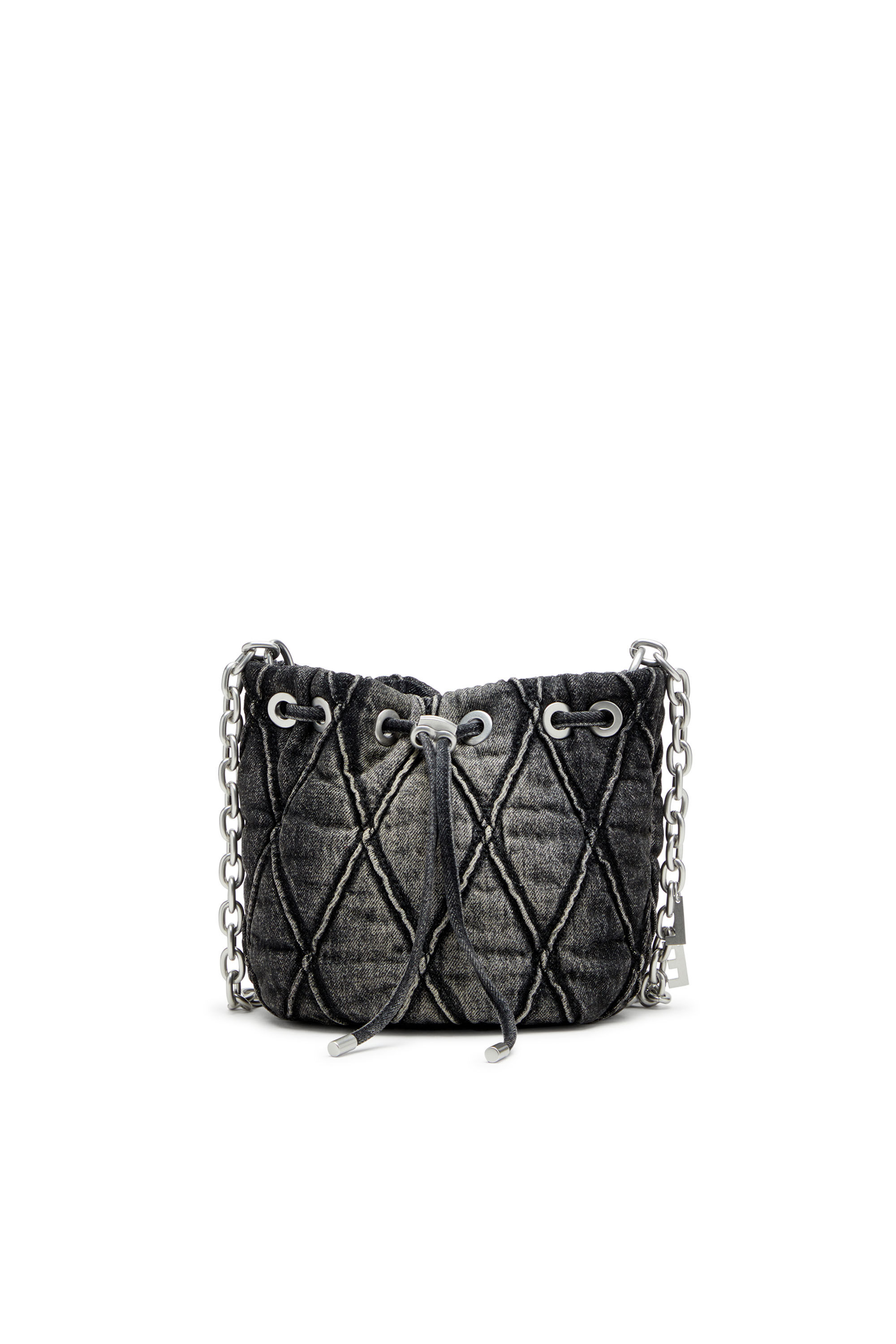 Diesel - CHARM-D BUCKET S, Damen Mini-Beuteltasche aus behandeltem, gestepptem Denim in Schwarz - 1