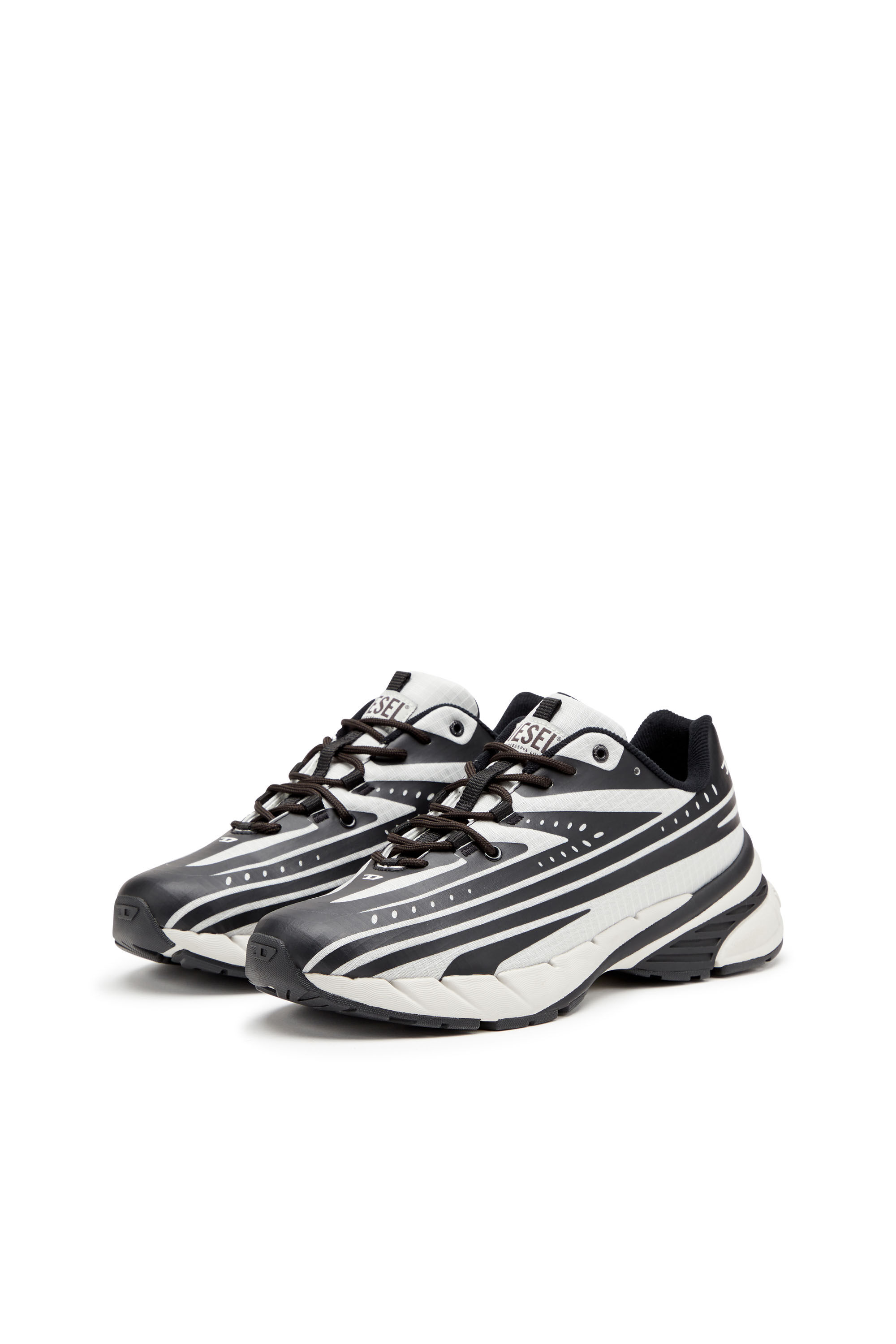 Diesel - D-AIRSPEED LOW, Herren D-Airspeed Low-Gestreifte Sneakers aus beschichtetem Ripstop in Schwarz/Grau - 8