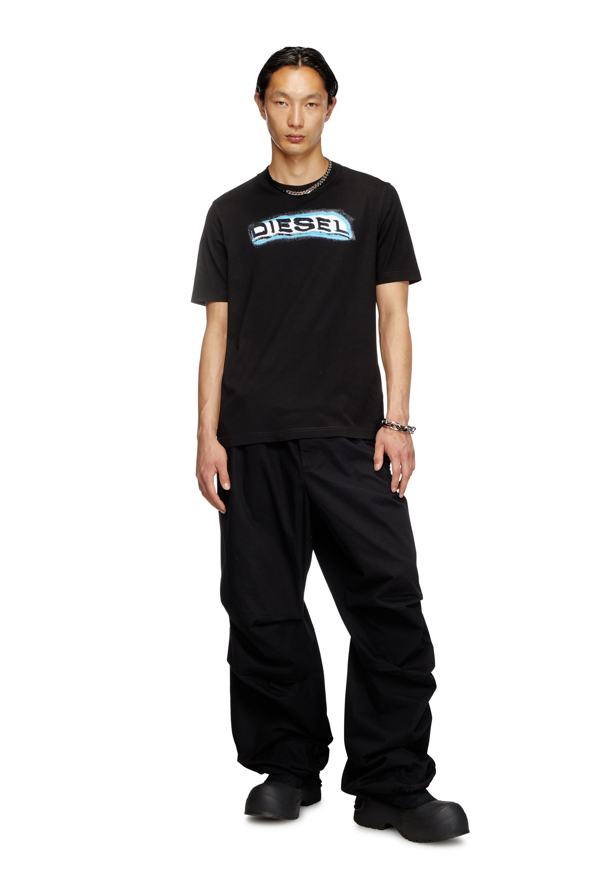 Diesel - T-ADJUST-R4, Herren T-Shirt mit Schaum-Print-Logo in Schwarz - 1