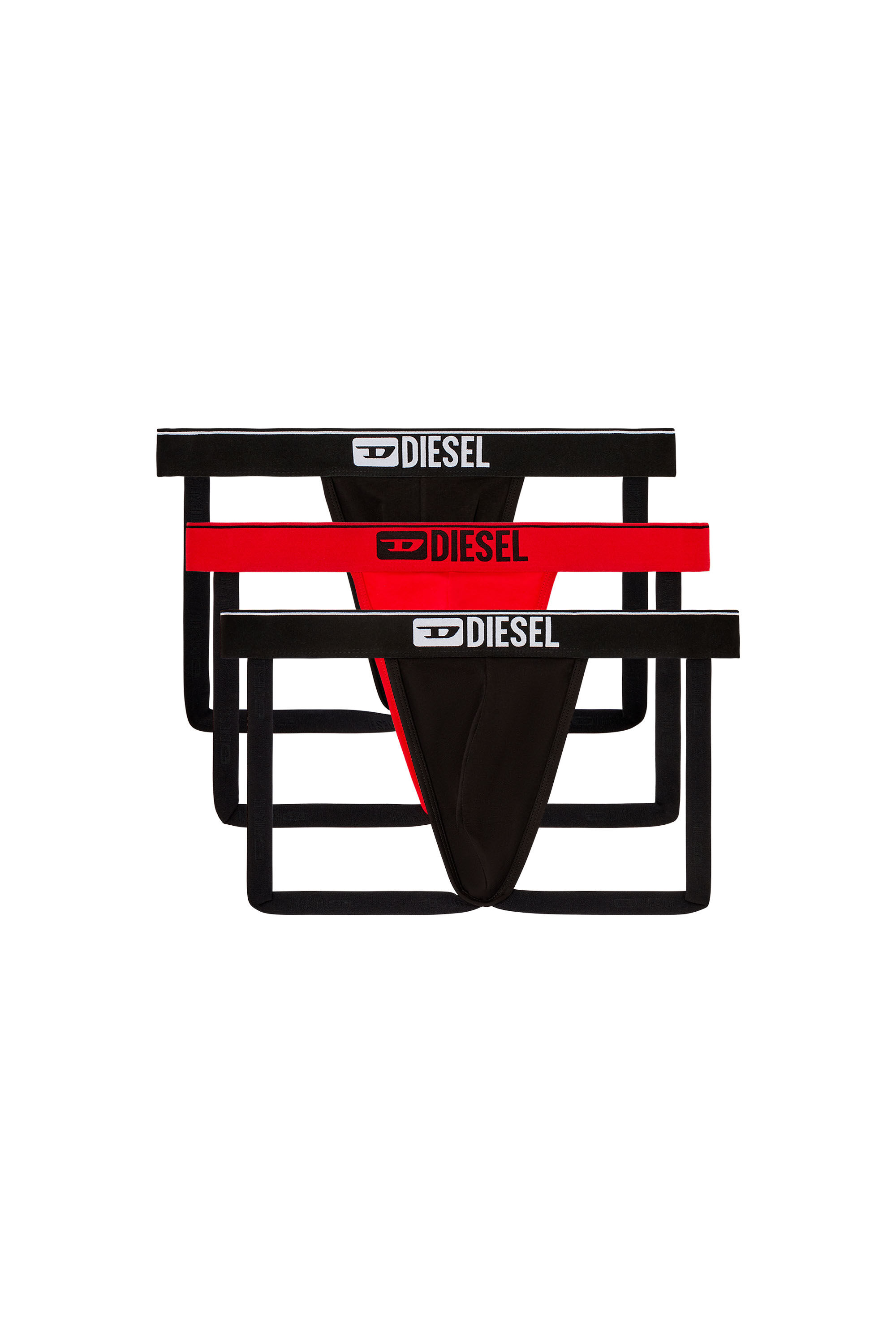 Diesel - UMBR-JOCKYTHREEPACK, Herren Jockstraps im Dreierpack mit Logo vorn in Schwarz/Rot - 2