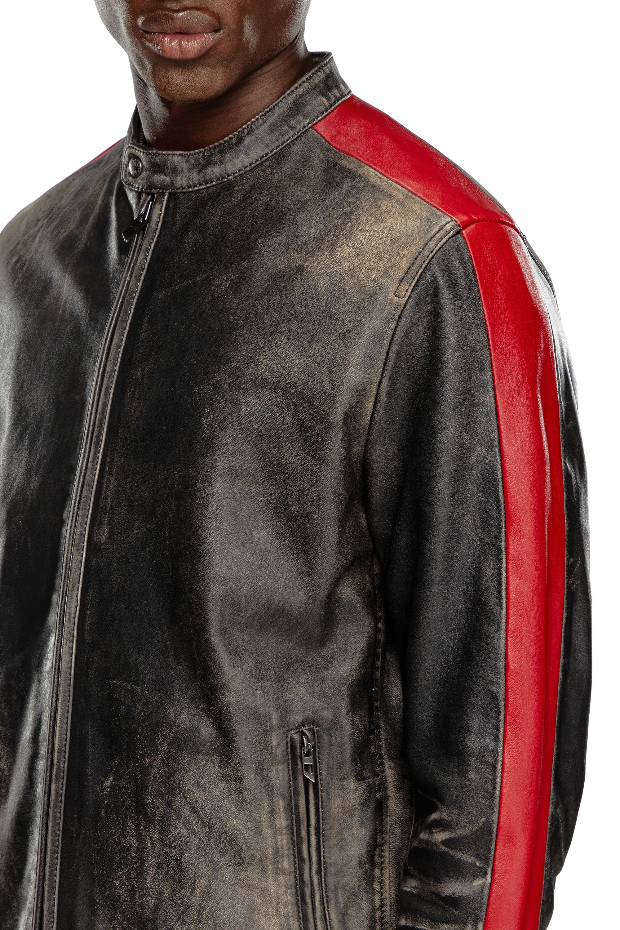 Diesel - L-RENN, Herren Jacke aus Leder mit kontrastfarbenen Streifen in Bunt - Image 5