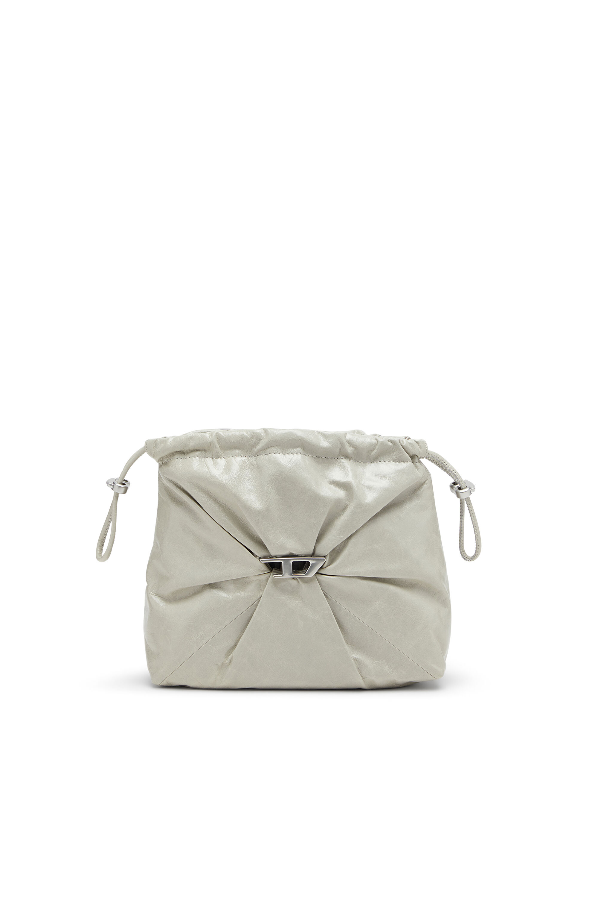 Diesel - SCRUNCH-D BUCKET, Damen Scrunch-D-Beuteltasche aus glänzendem zerknittertem Leder in Weiß - 6