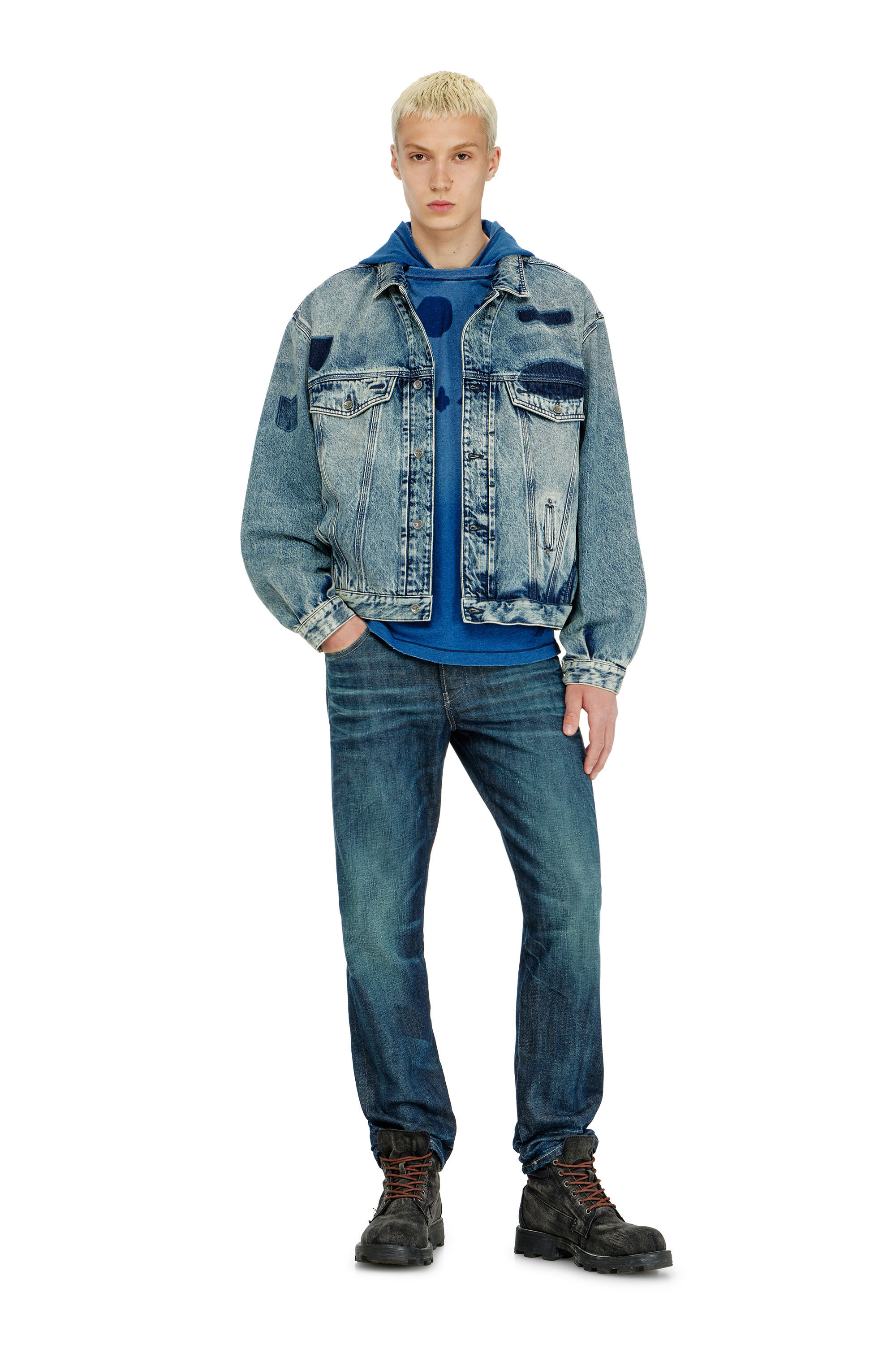 Diesel - D-DENVER-S2, Unisex Trucker-Jacke mit Patch-Effekten in Mittelblau - 1