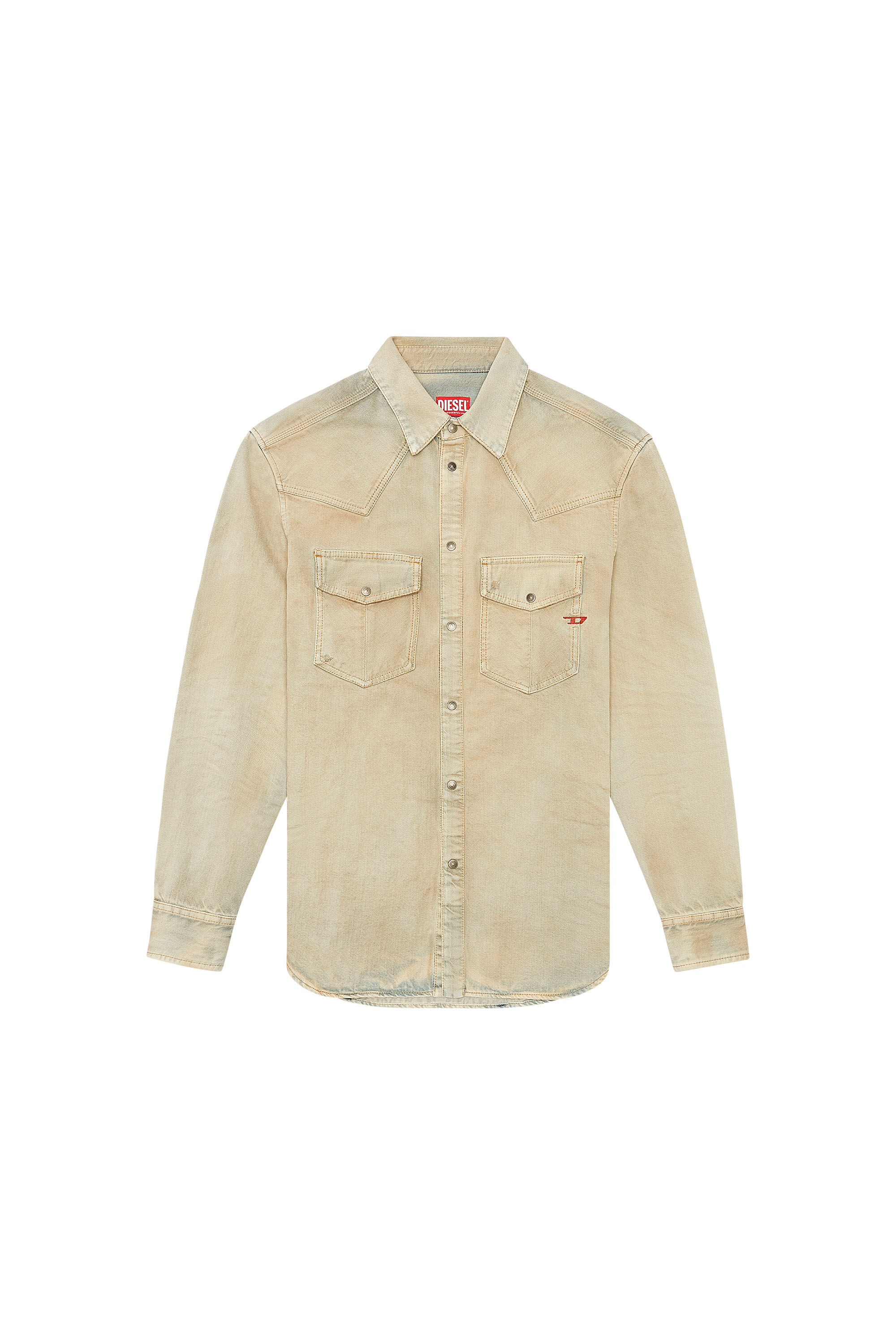 Diesel - D-OCEAN, Herren Western-Shirt aus vielgetragenem Denim in Beige - 1