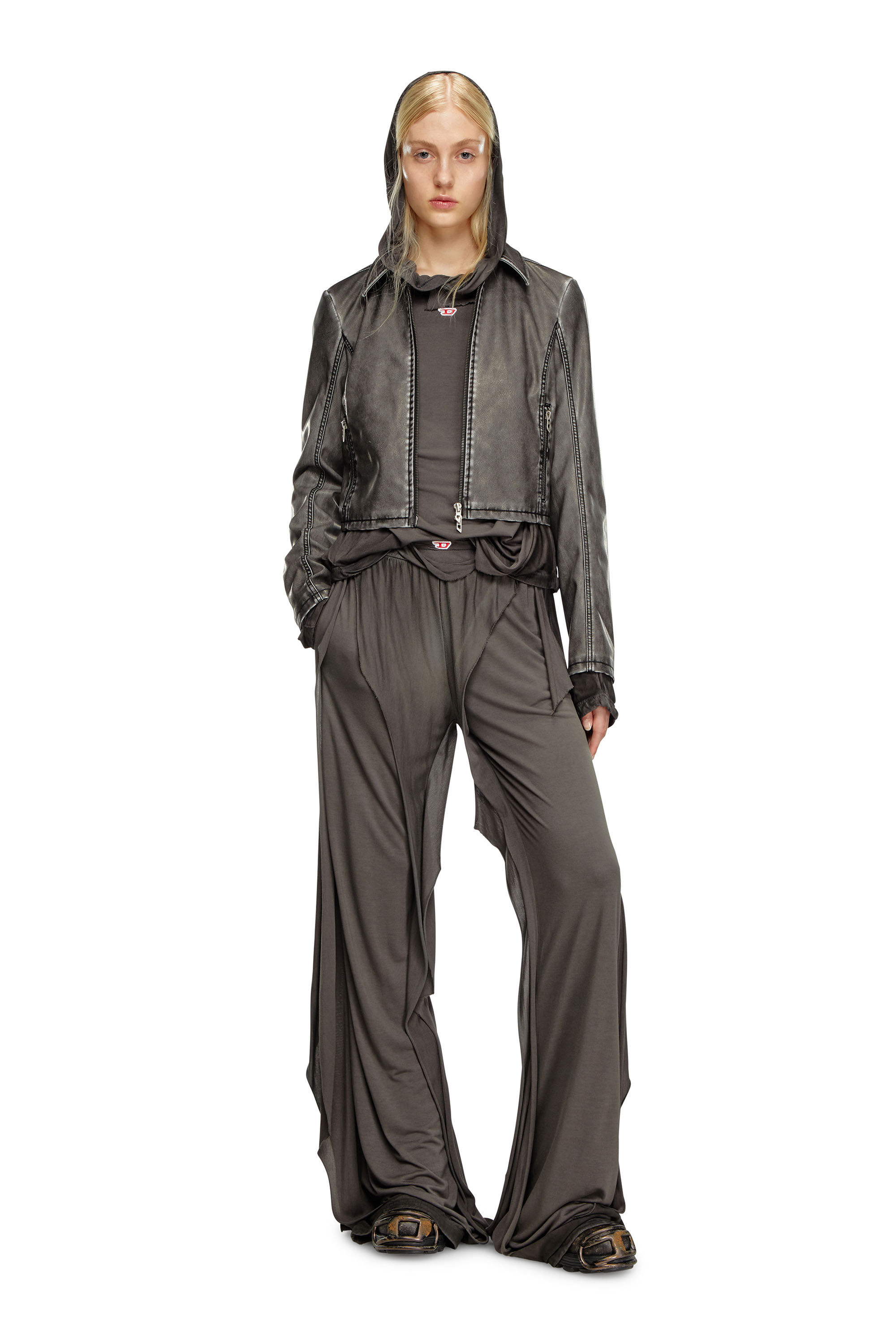 Diesel - G-OTA, Damen Cropped-Jacke aus gewaschenem Tech-Gewebe in Schwarz - Image 1